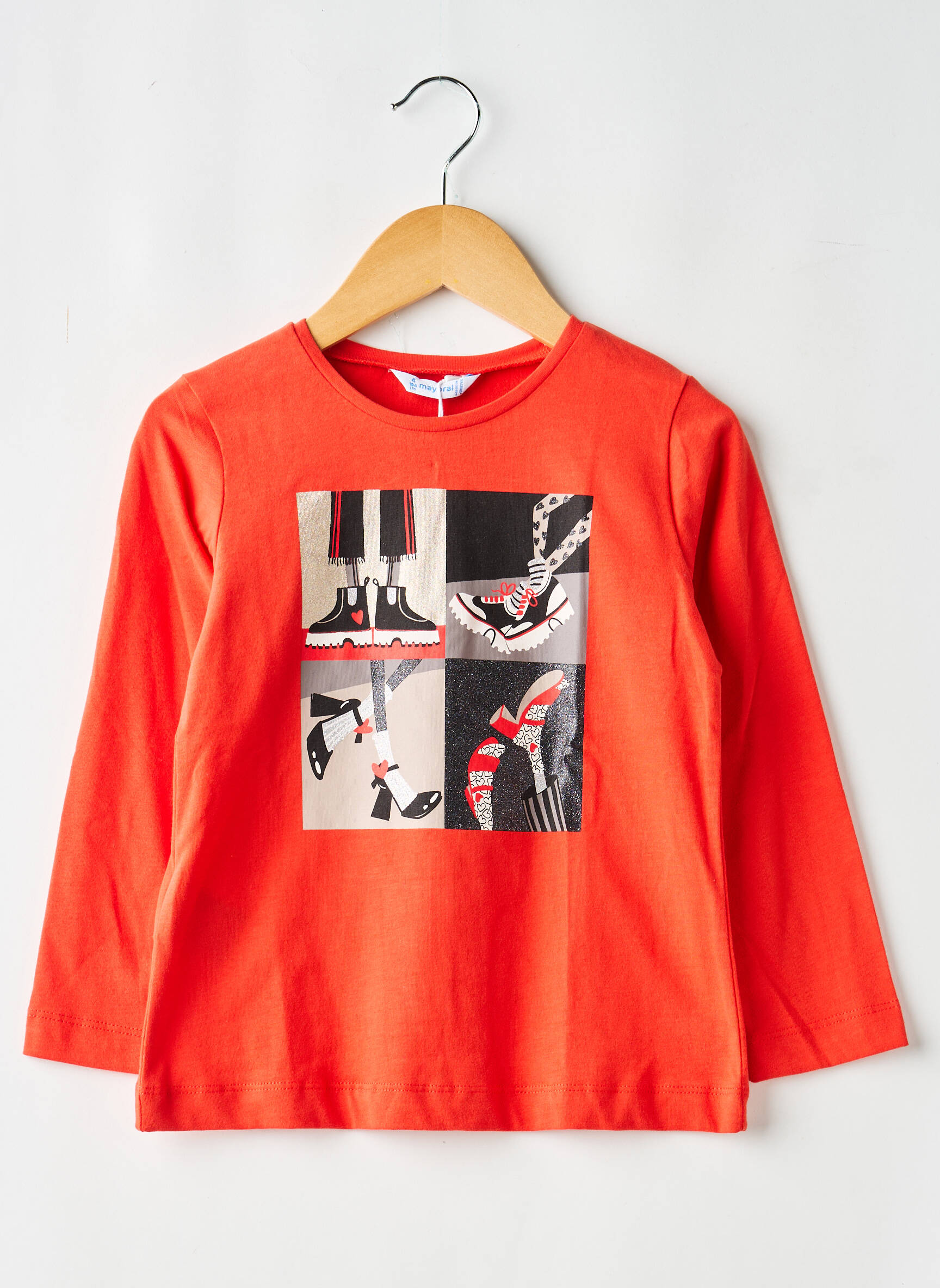 T-shirt coupe cintrée manches longues rouge MAYORAL fille