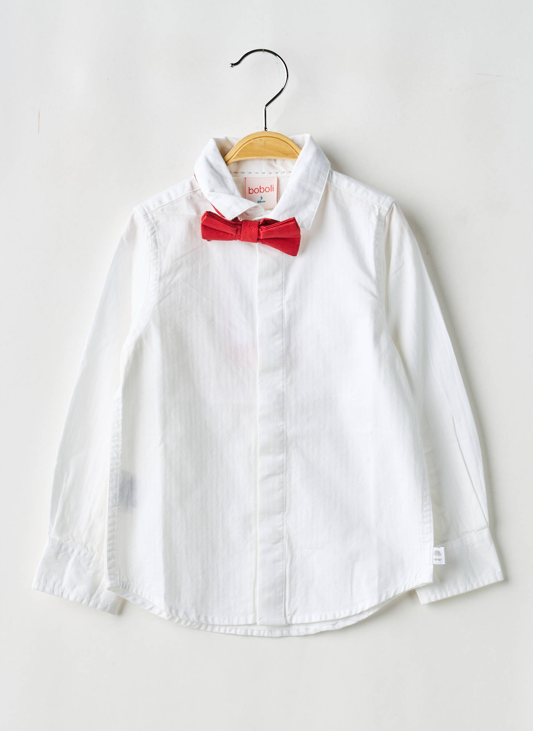 Chemise manches longues tissage popeline blanc BOBOLI garçon