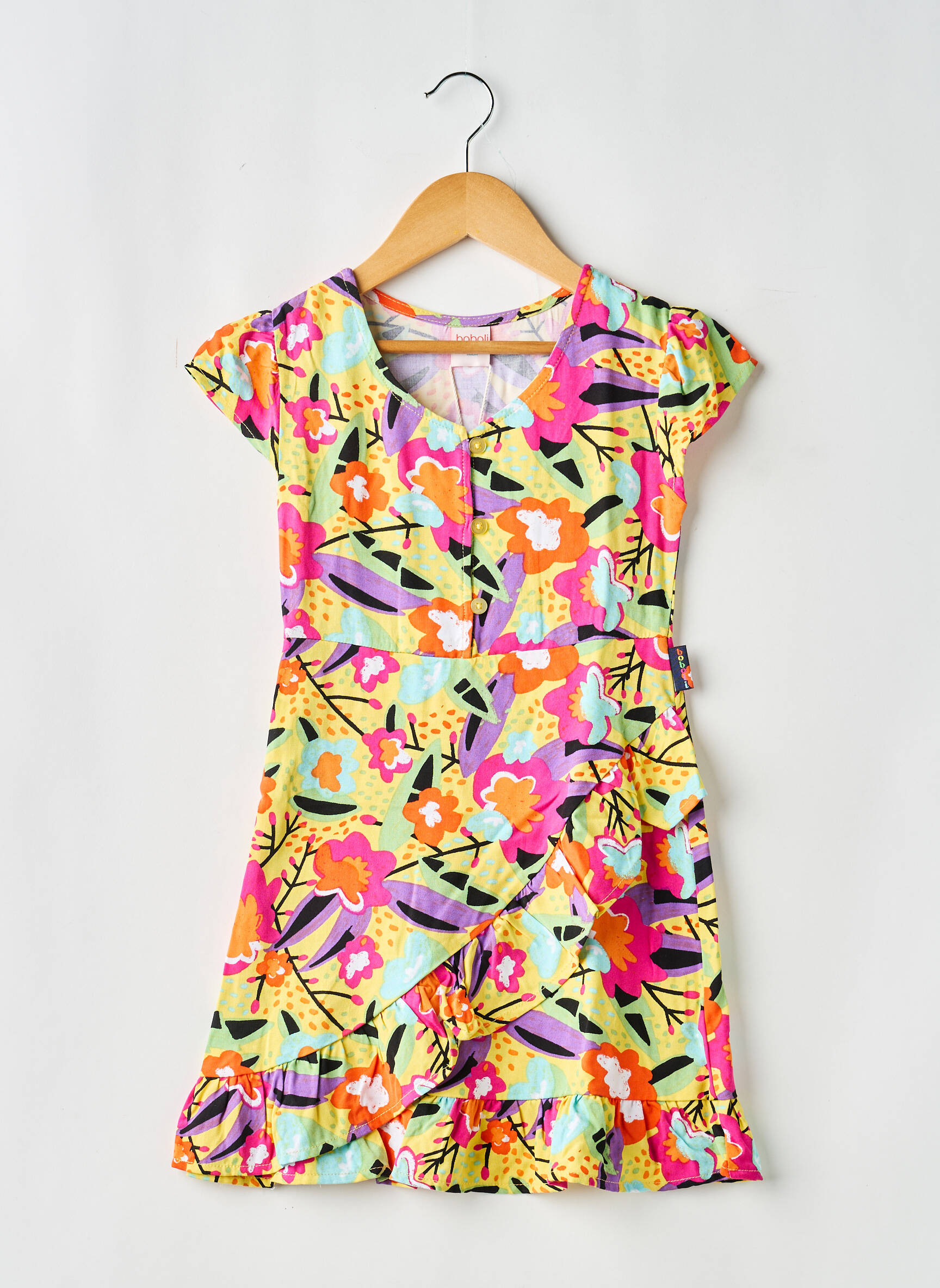 Robe mi-longue manches courtes manches courtes jaune BOBOLI fille