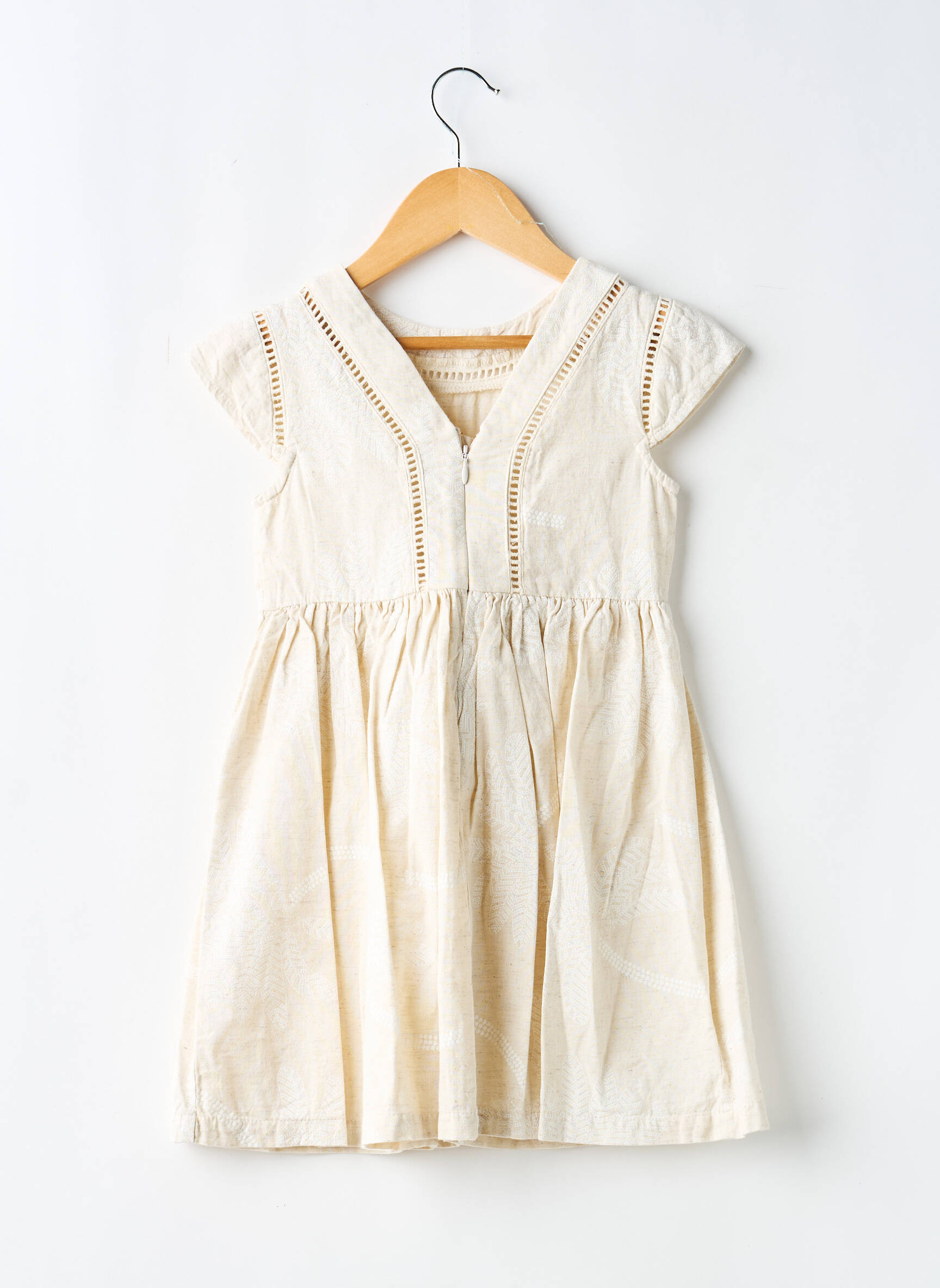 Robe mi-longue fermeture zippée au dos manches courtes beige MAYORAL fille
