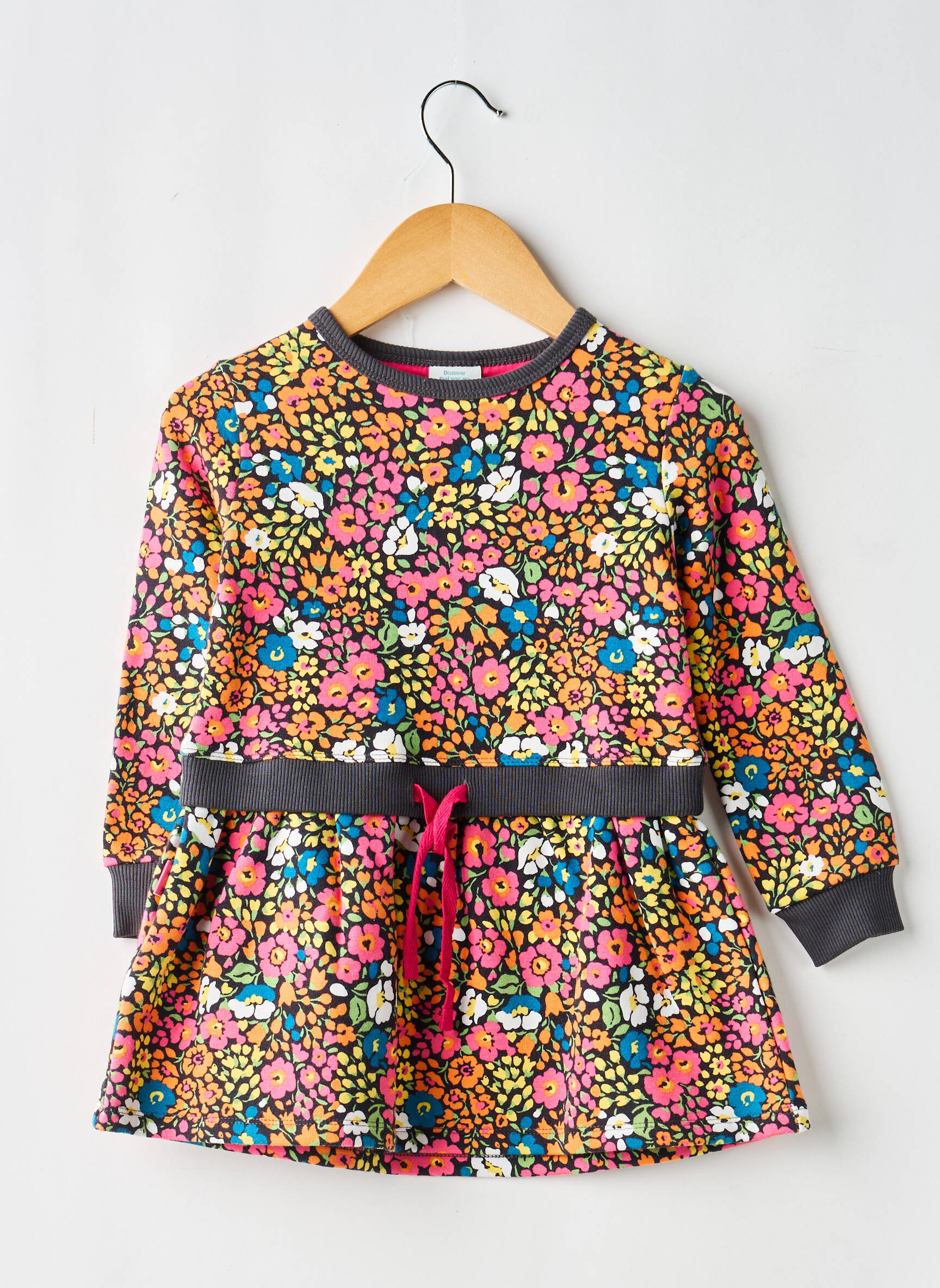 Robe mi-longue col rond manches longues orange BOBOLI fille