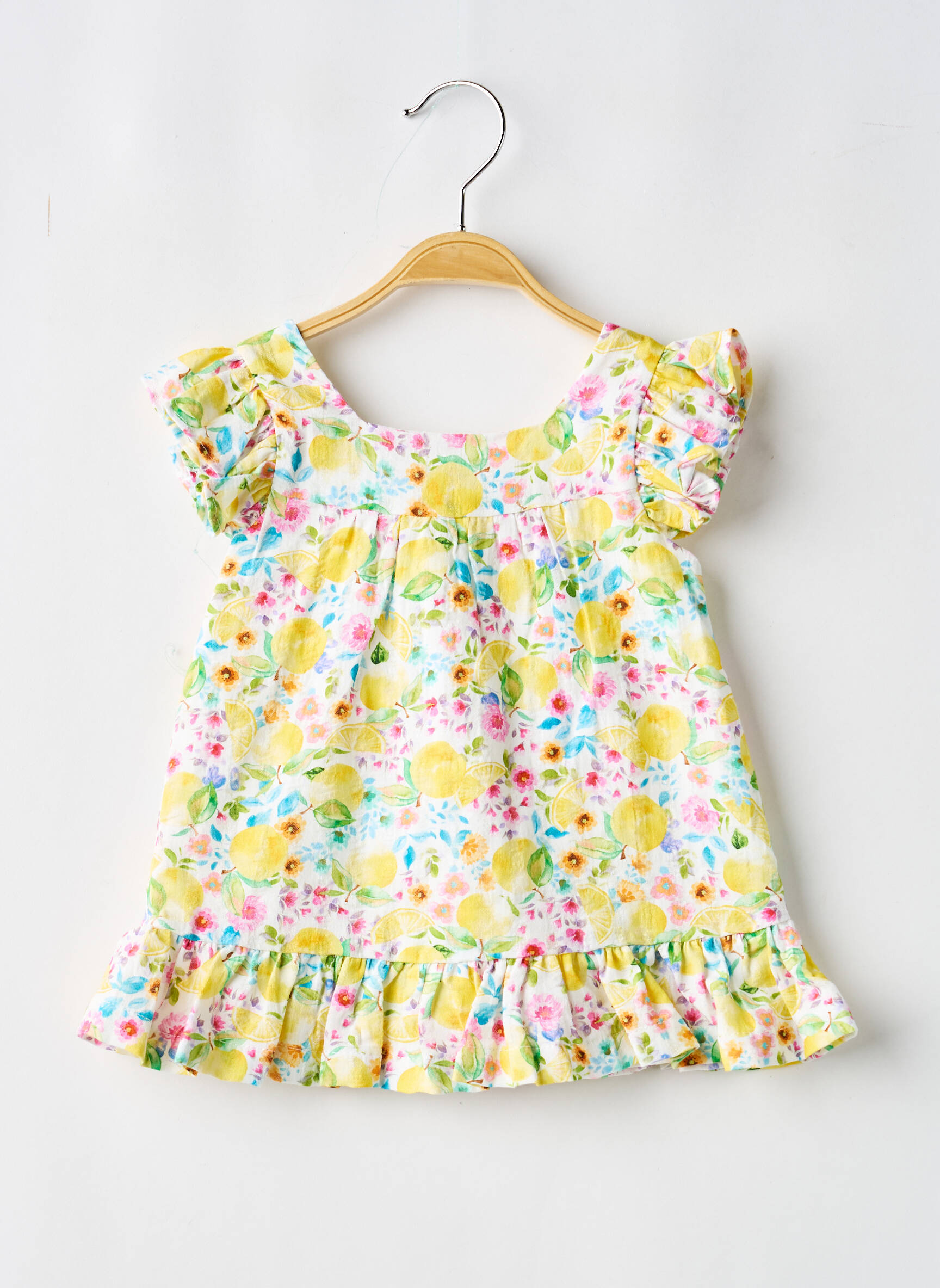 Robe mi-longue col carré manches courtes jaune BABY BOL fille