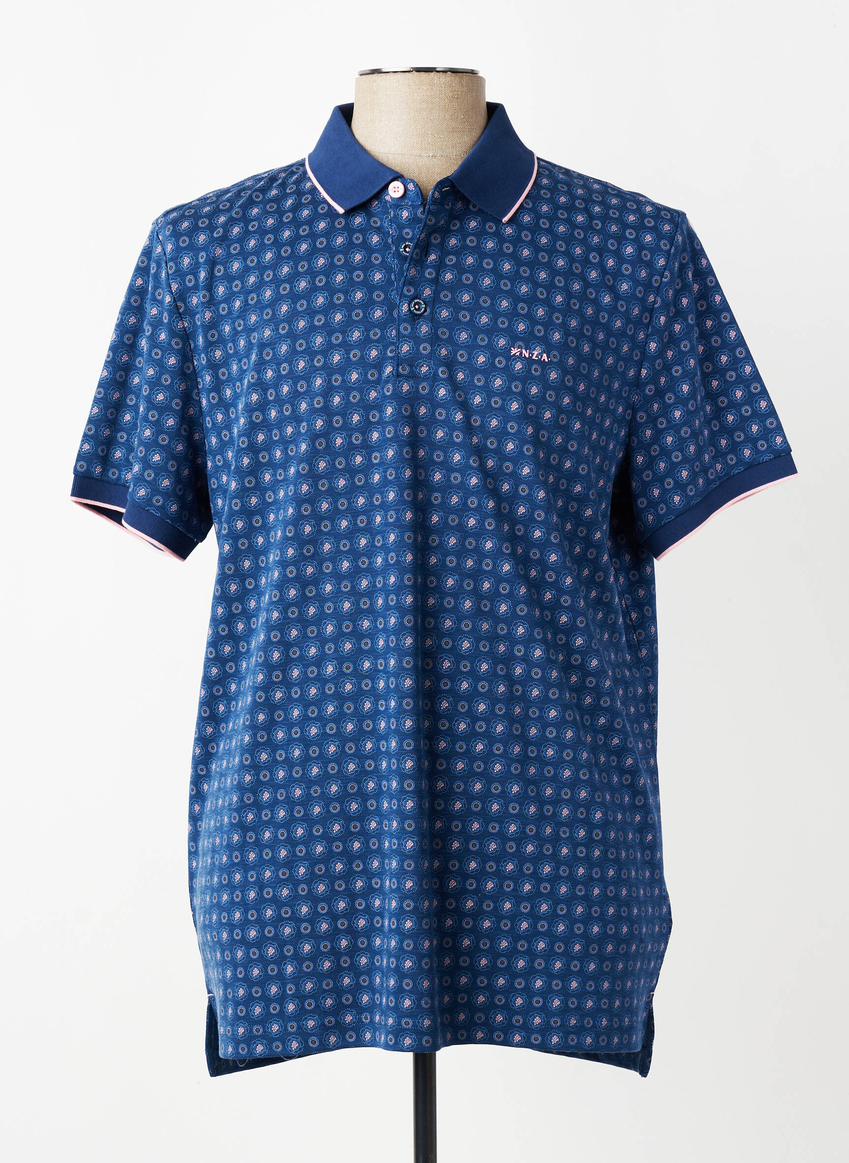 Polo tissage jersey manches courtes bleu N.Z.A NEW ZEALAND homme