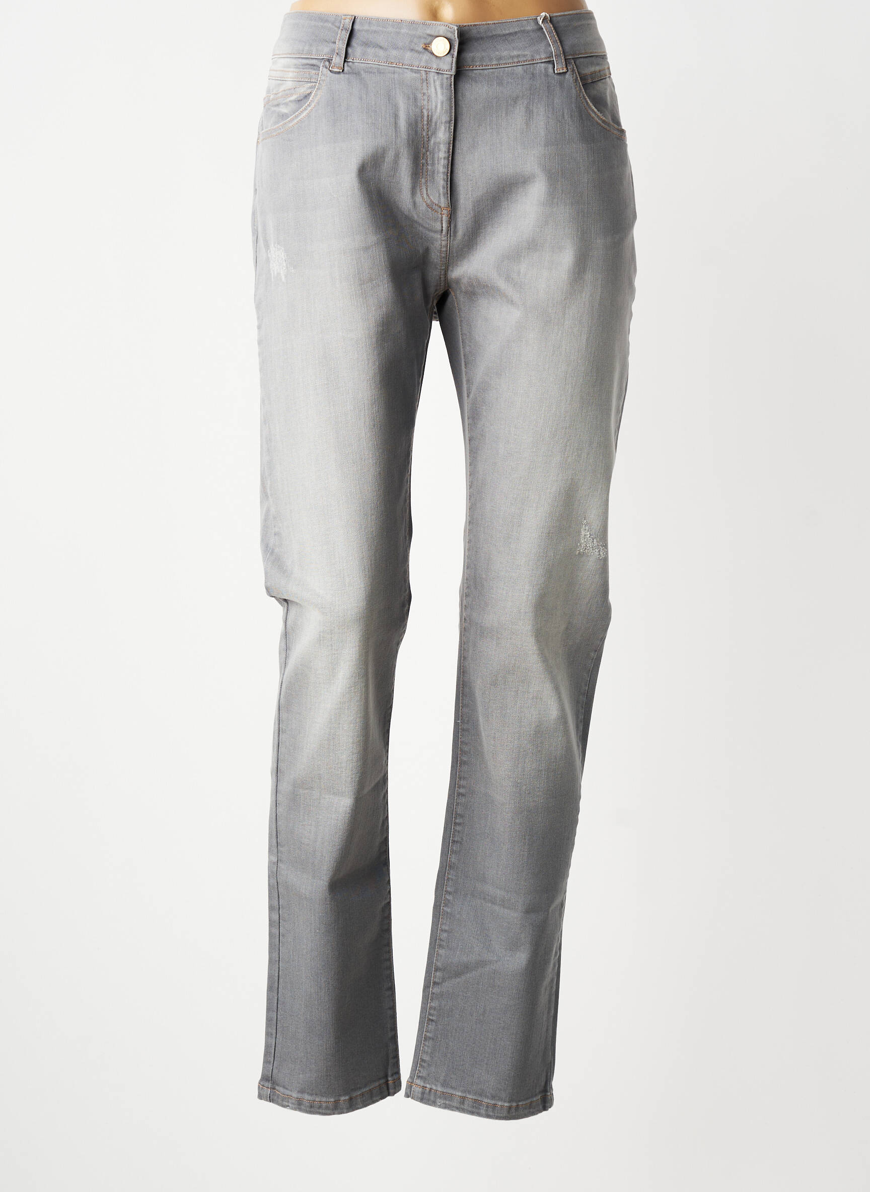 Jeans coupe slim effet usé délavé taille normale gris ANDAMIO femme