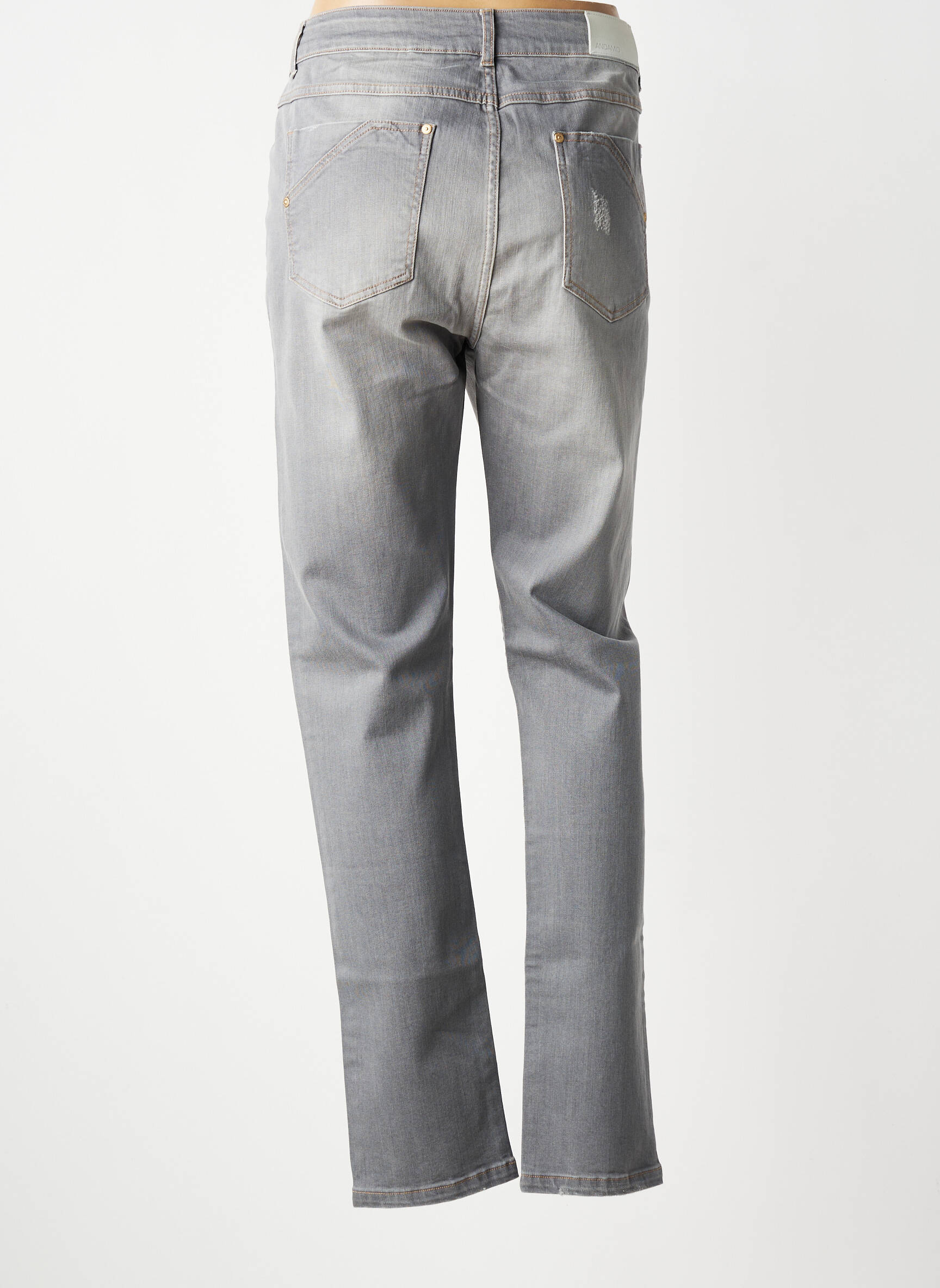 Jeans coupe slim effet usé délavé taille normale gris ANDAMIO femme