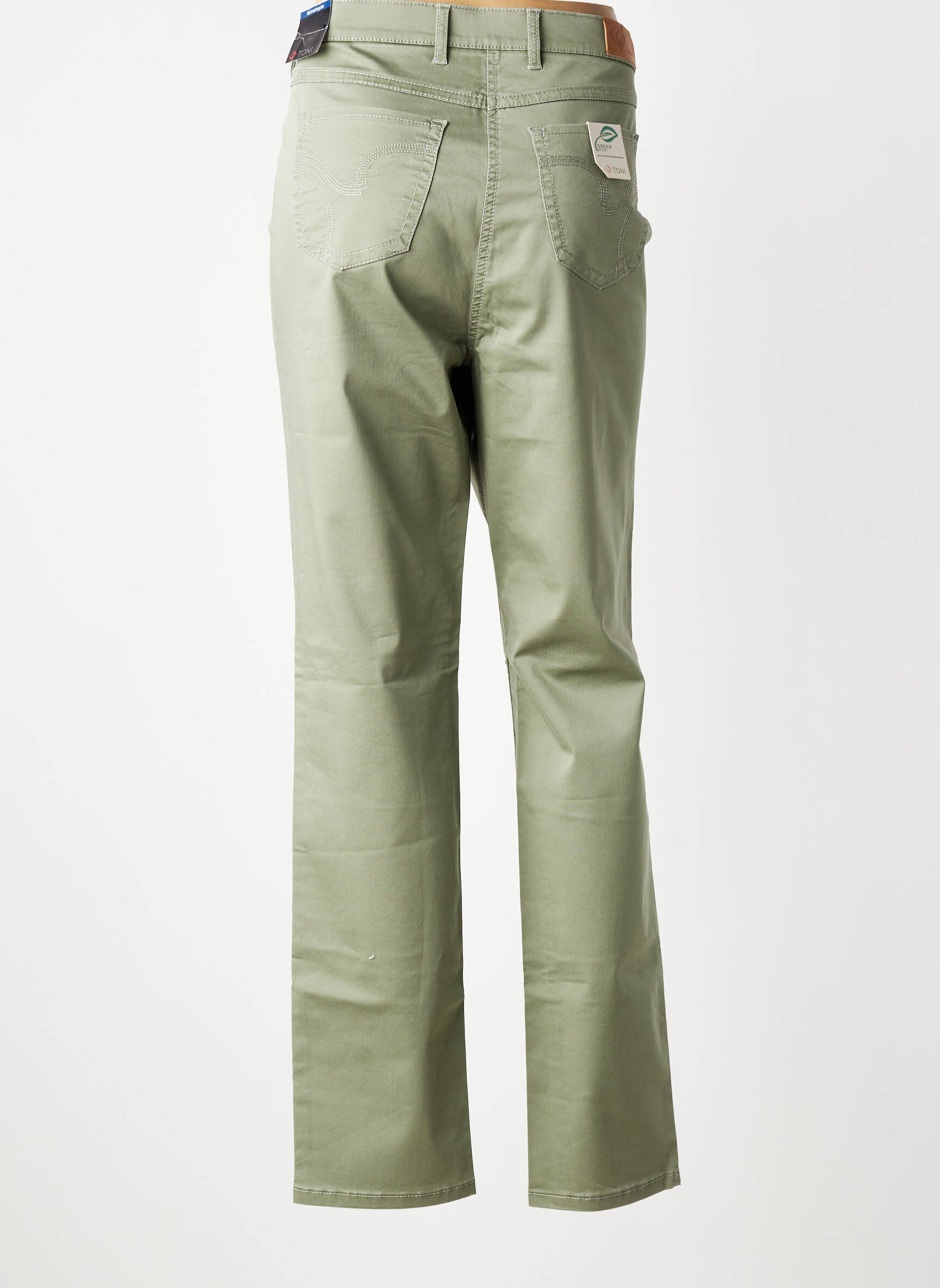 Pantalon slim tissage popeline taille normale vert TONI femme