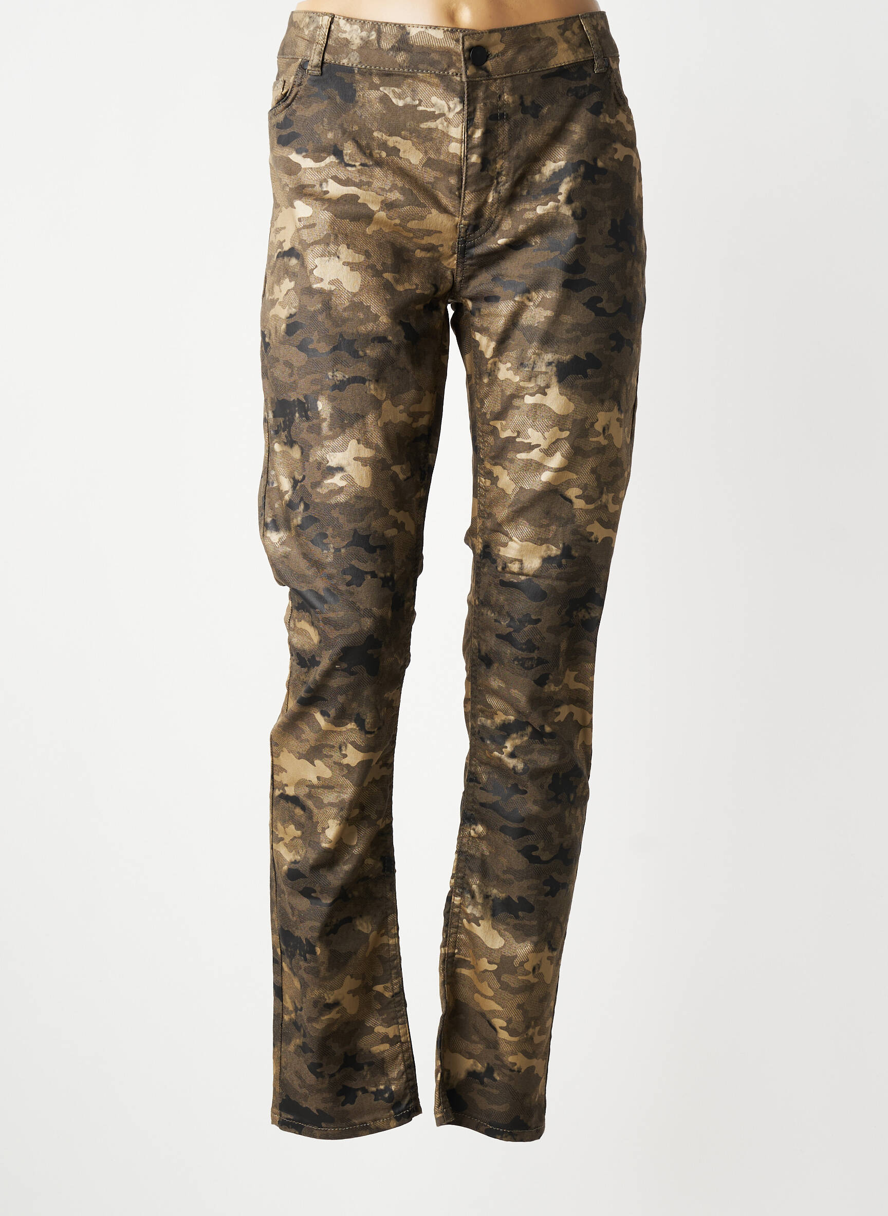 Pantalon slim tissage popeline taille normale vert LAUREN VIDAL femme