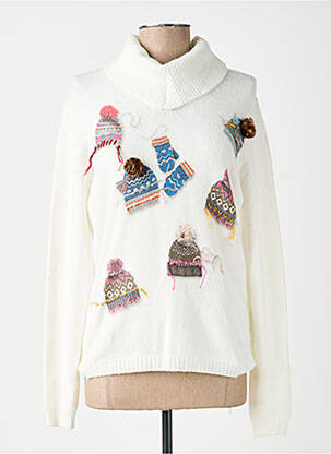 Pull col roulé stretch manches longues blanc ANNA & GABRI femme