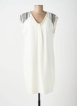 Robe mi-longue tissage crêpe manches courtes beige ANDAMIO femme