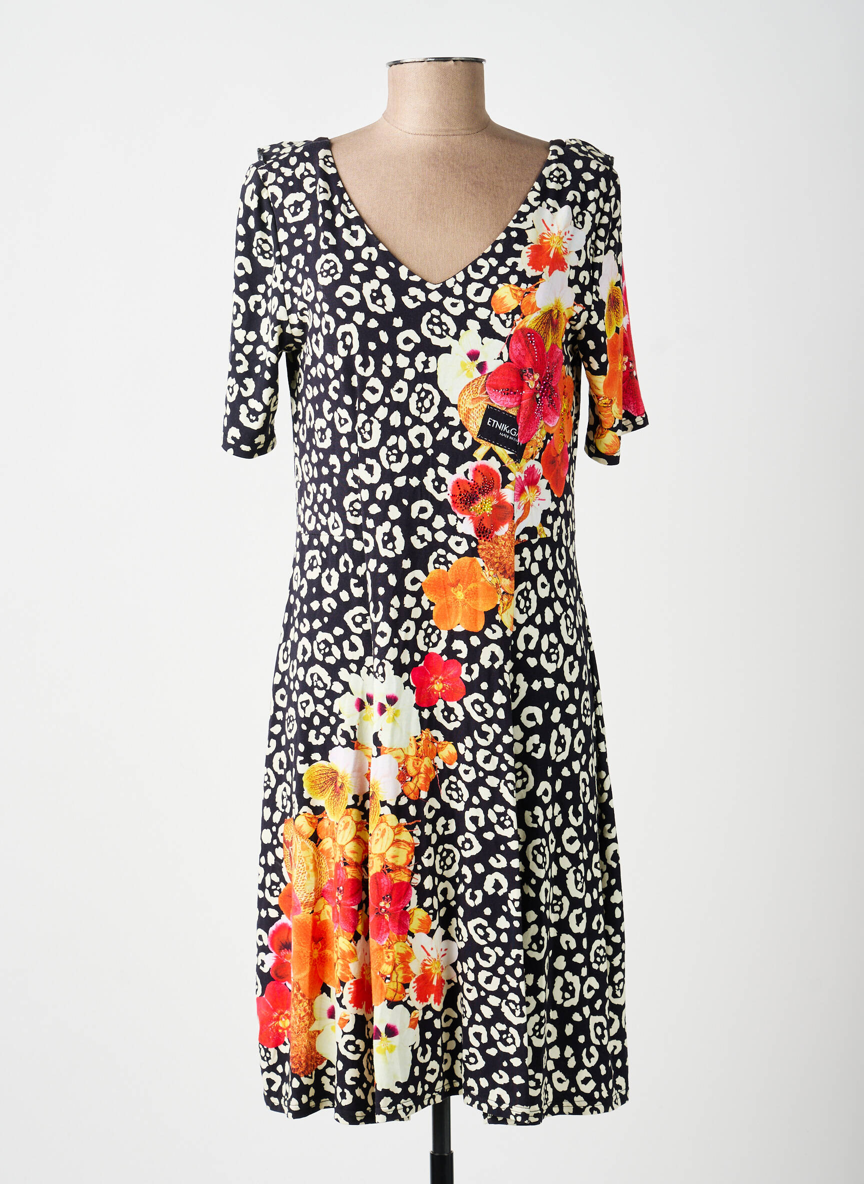 Robe mi-longue manches courtes manches courtes noir FUEGO WOMAN femme