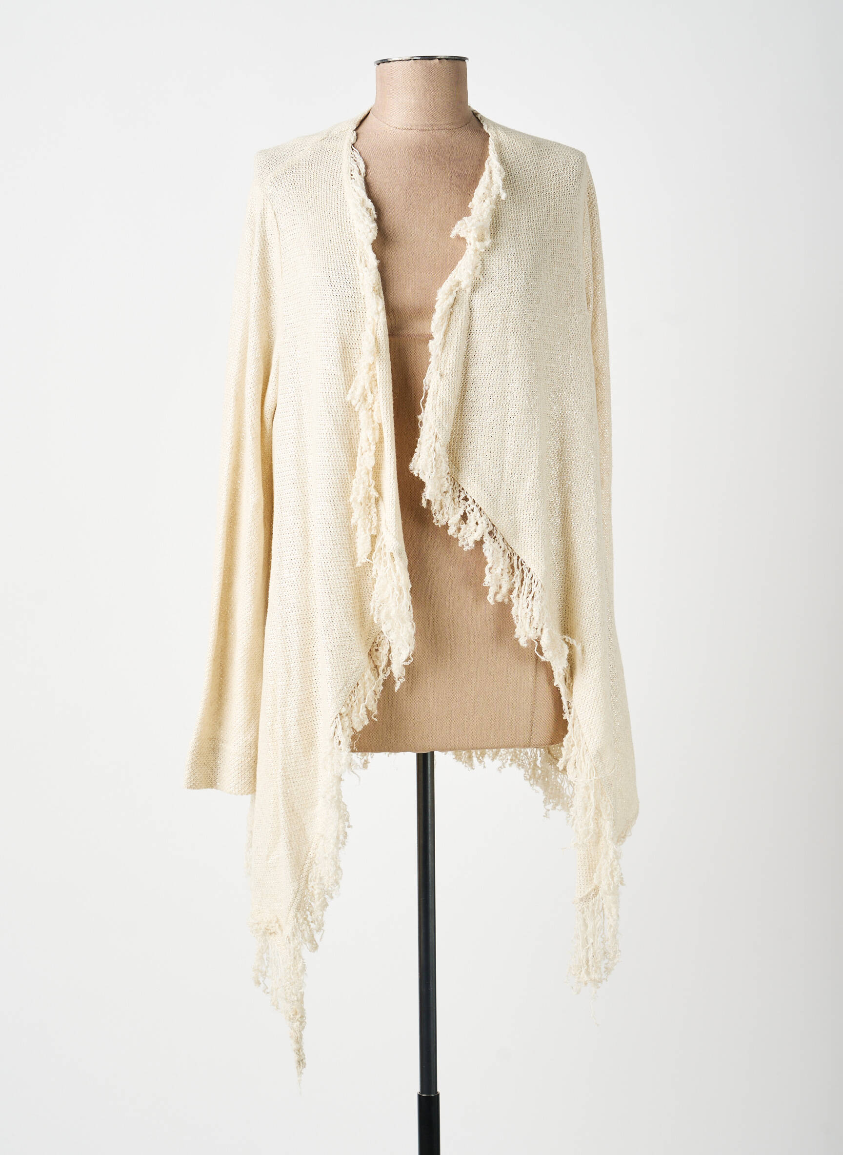 Gilet manches longues col v beige LAUREN VIDAL femme