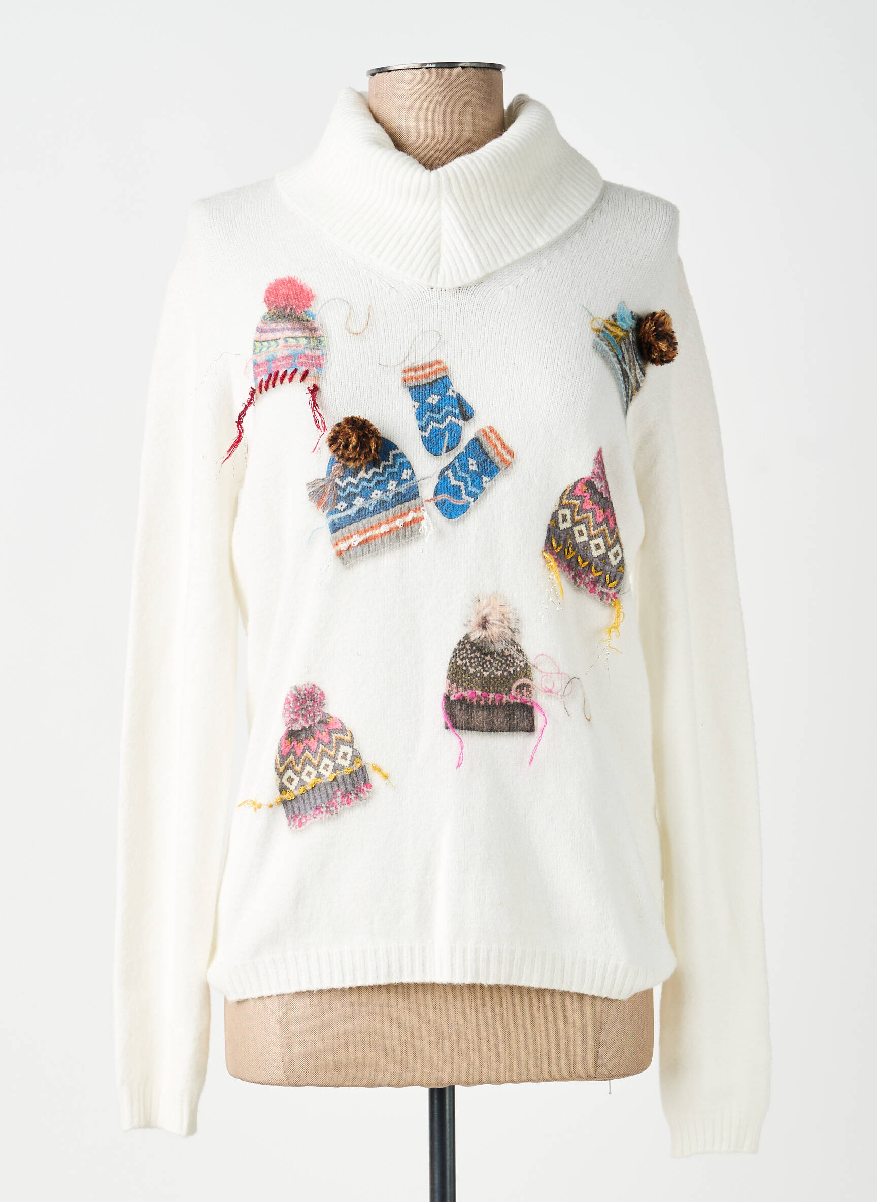 Pull col roulé stretch manches longues blanc ANNA & GABRI femme