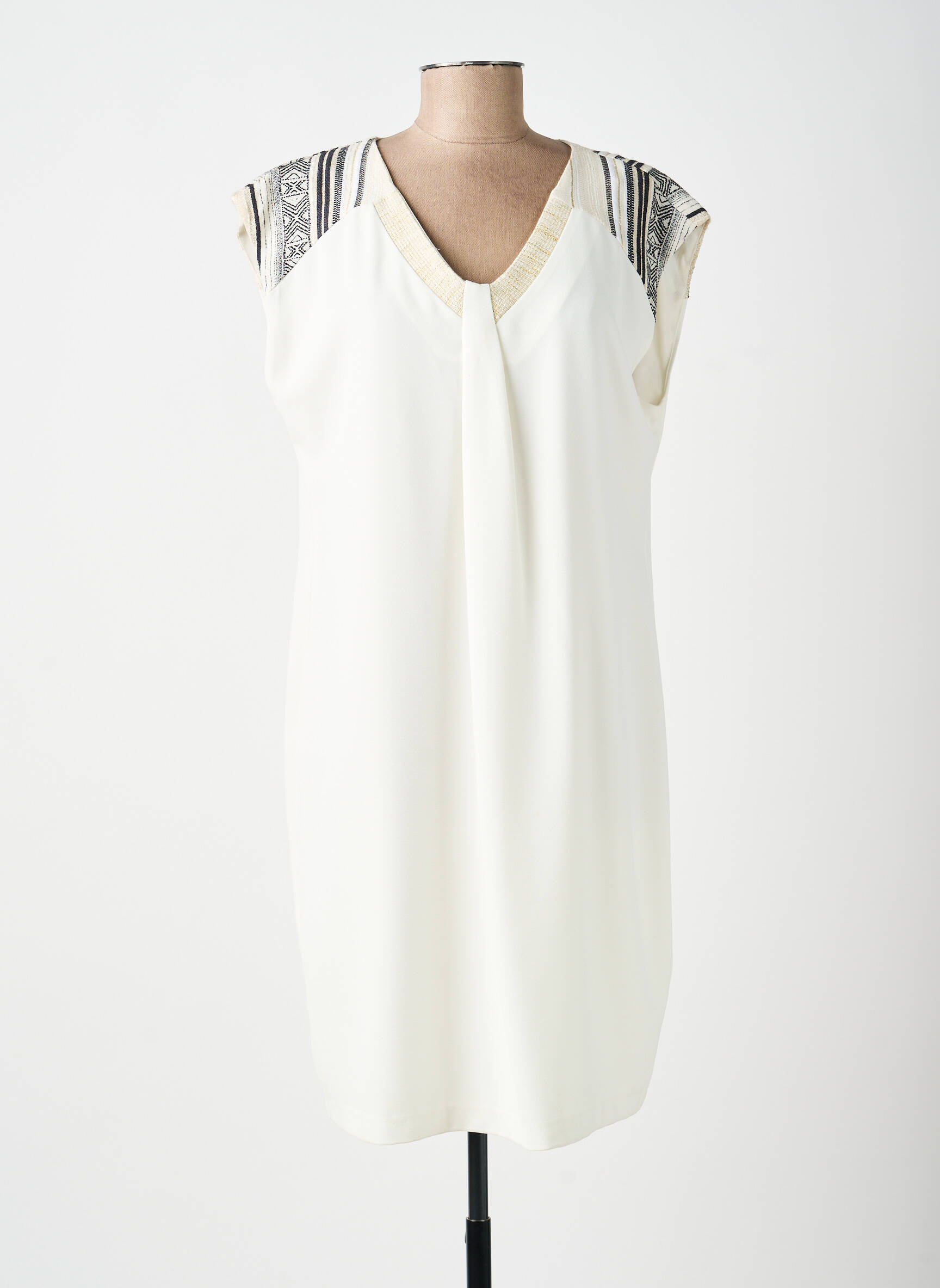 Robe mi-longue tissage crêpe manches courtes beige ANDAMIO femme