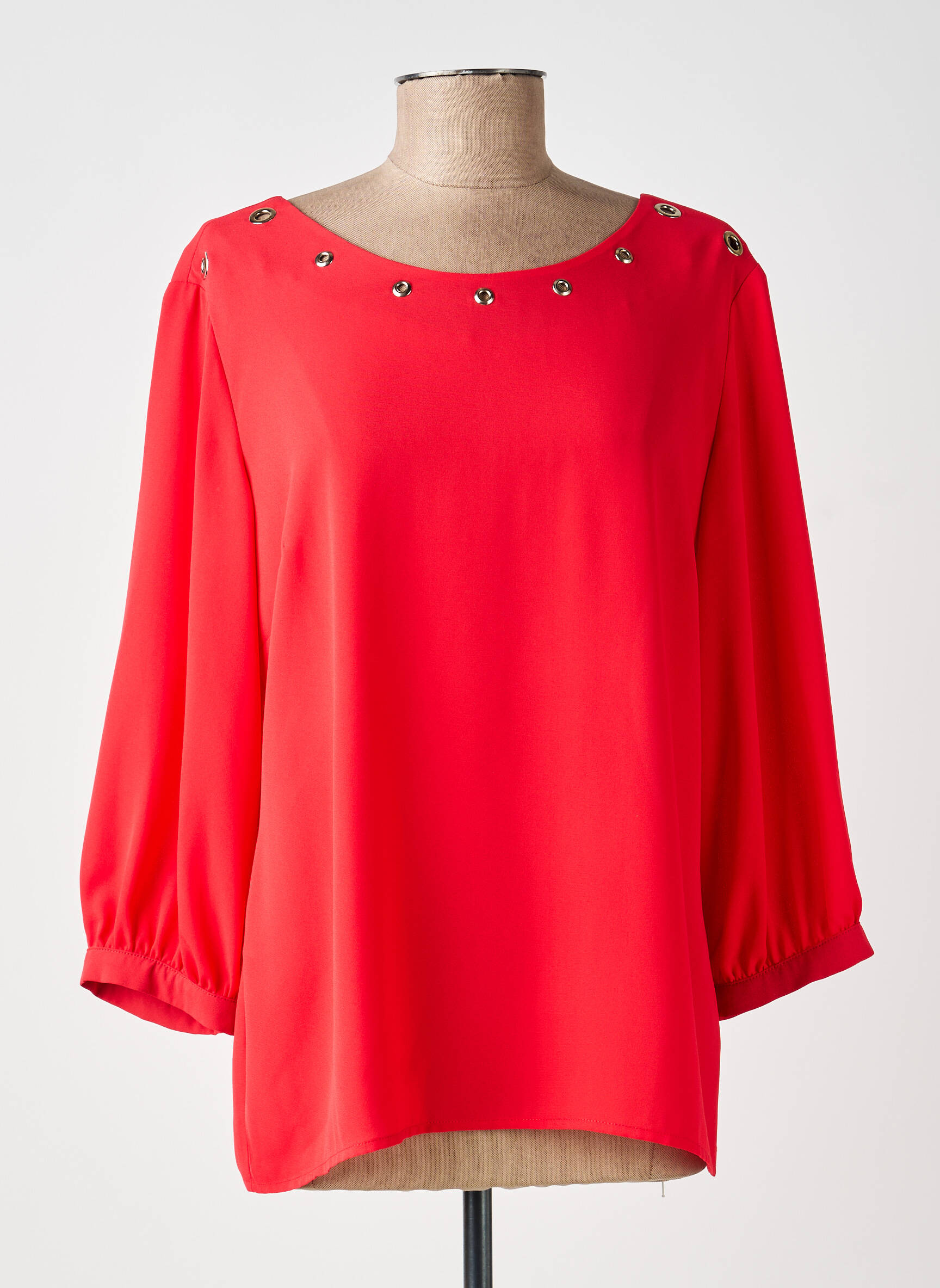 Blouse col rond manches 3/4 rouge ANDAMIO femme
