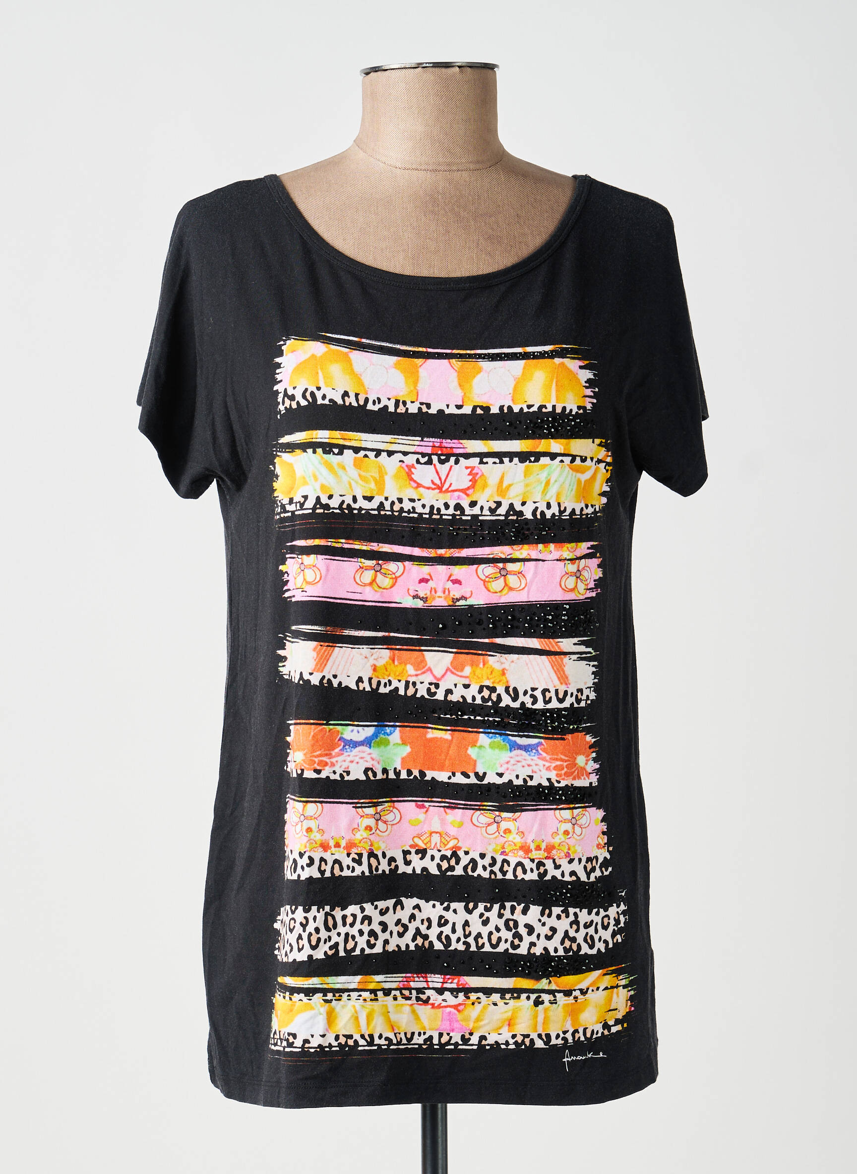 T-shirt sérigraphie avec strass manches courtes noir ANANKE femme