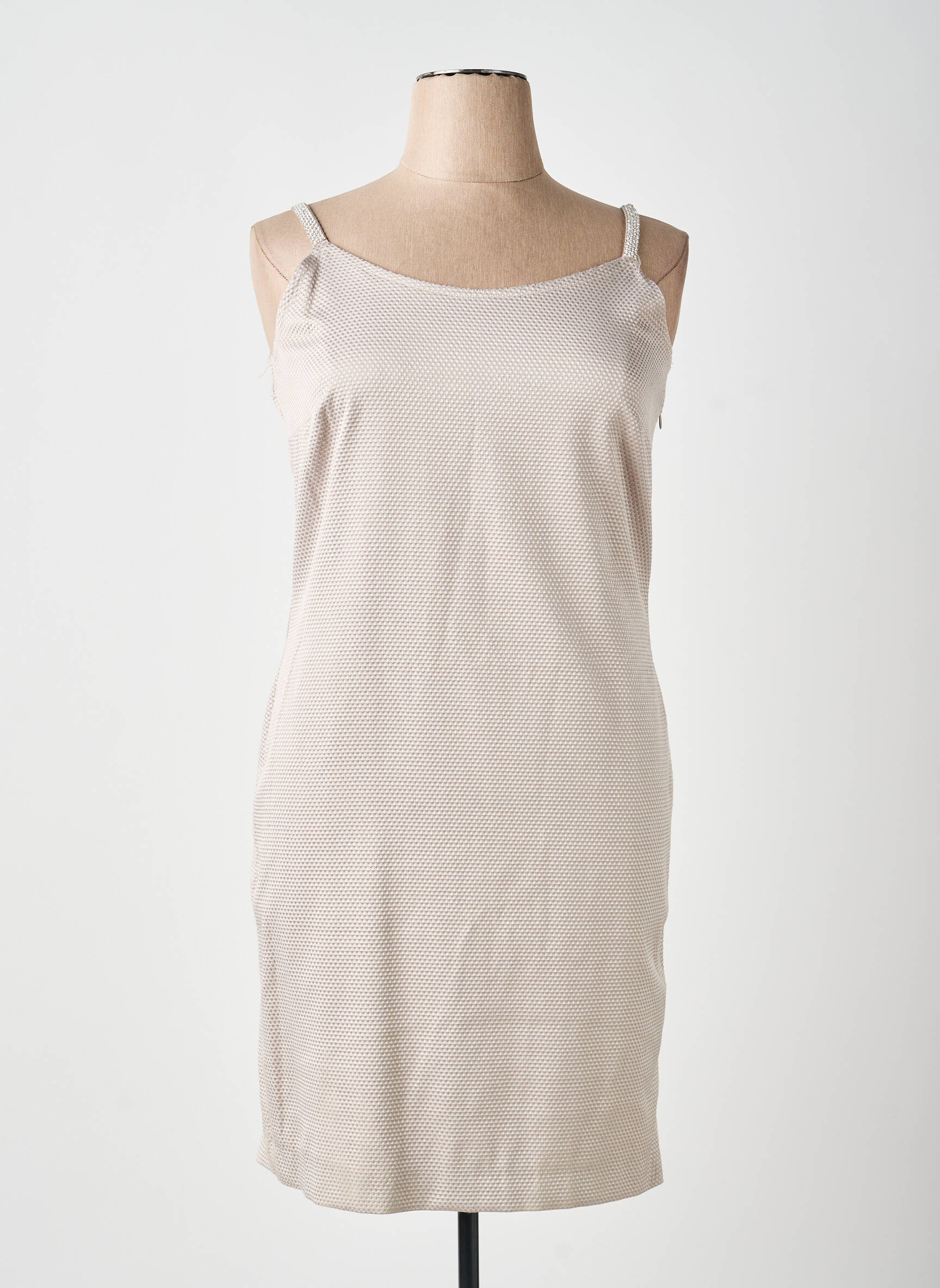 Robe mi-longue col rond fines bretelles beige CHEMA BLANCO femme