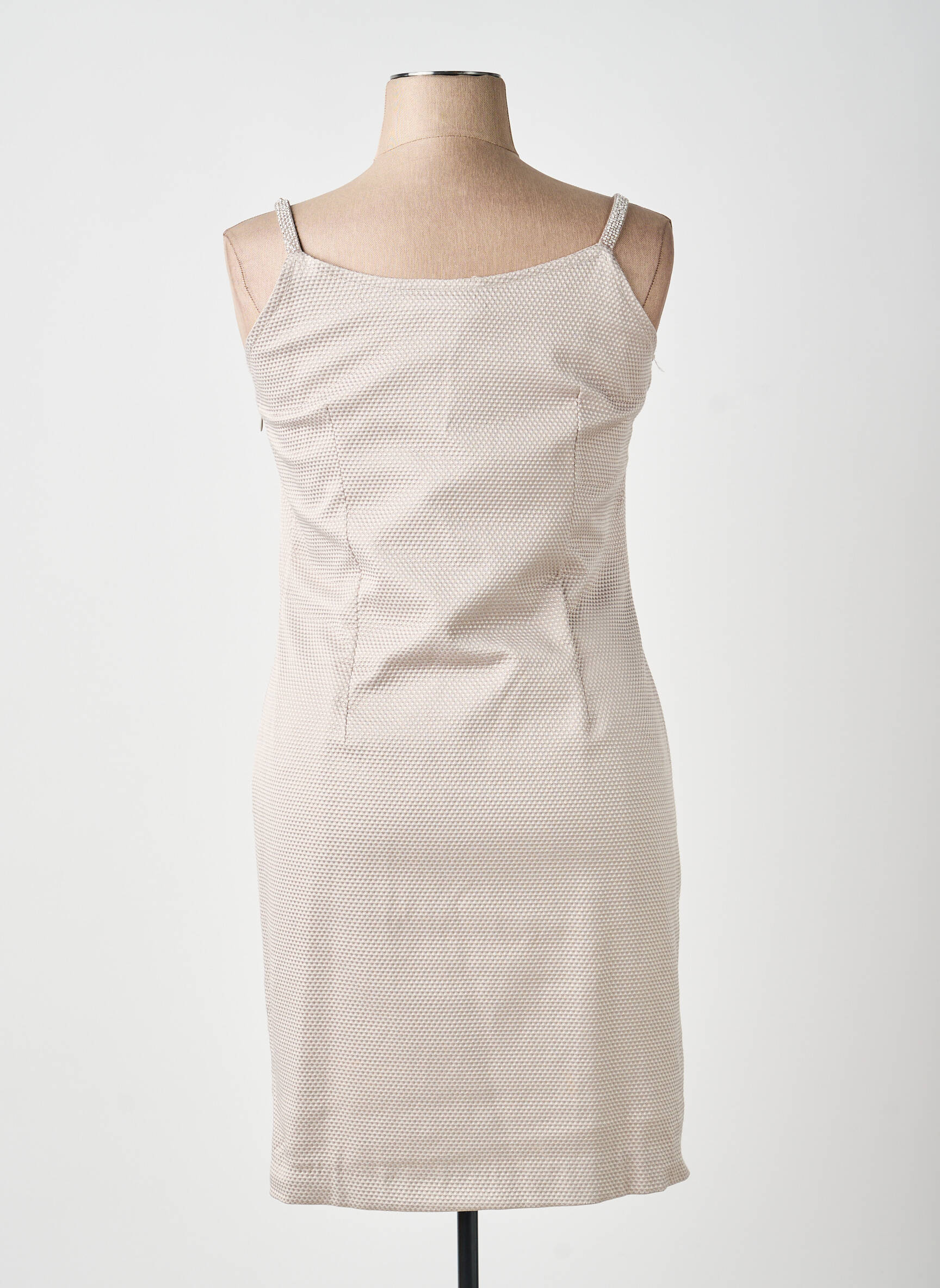 Robe mi-longue col rond fines bretelles beige CHEMA BLANCO femme
