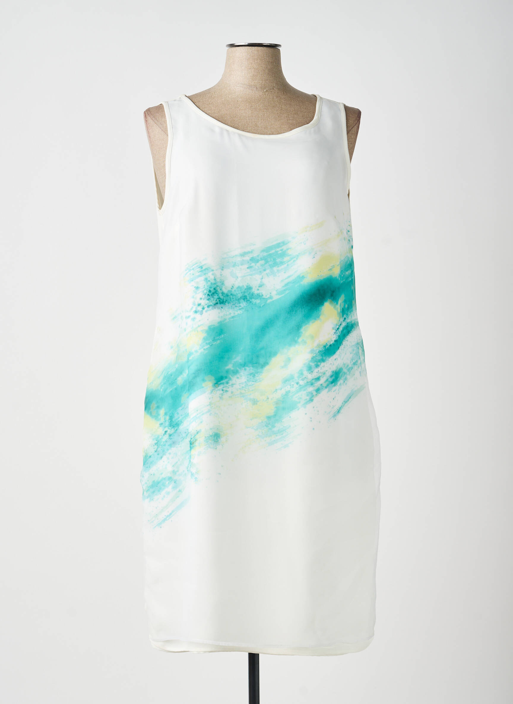 Robe mi-longue coupe fluide sans manche beige ANDAMIO femme