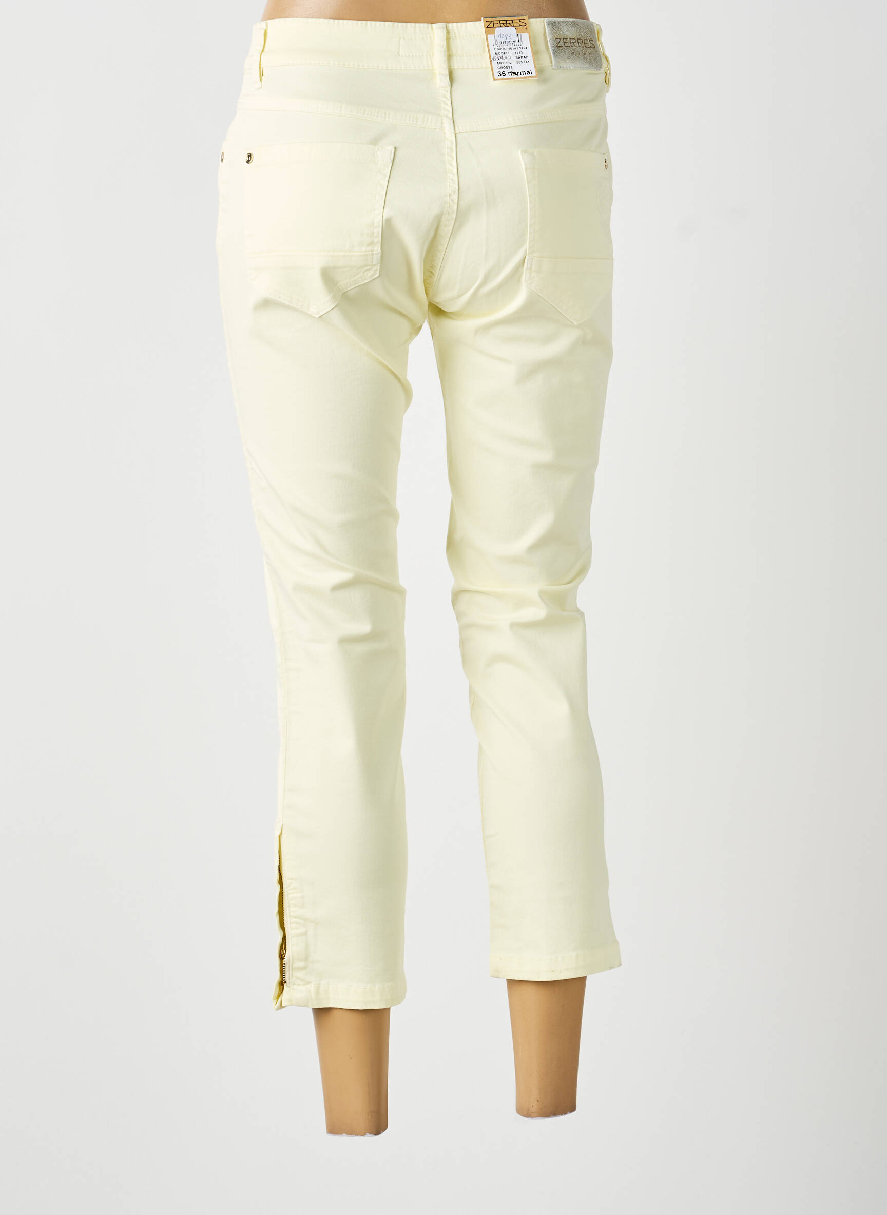 Pantalon 7/8 stretch taille normale jaune ZERRES femme