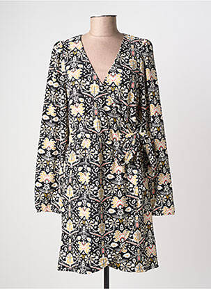 Robe mi-longue imprimé fantaisie manches longues noir GARCIA femme