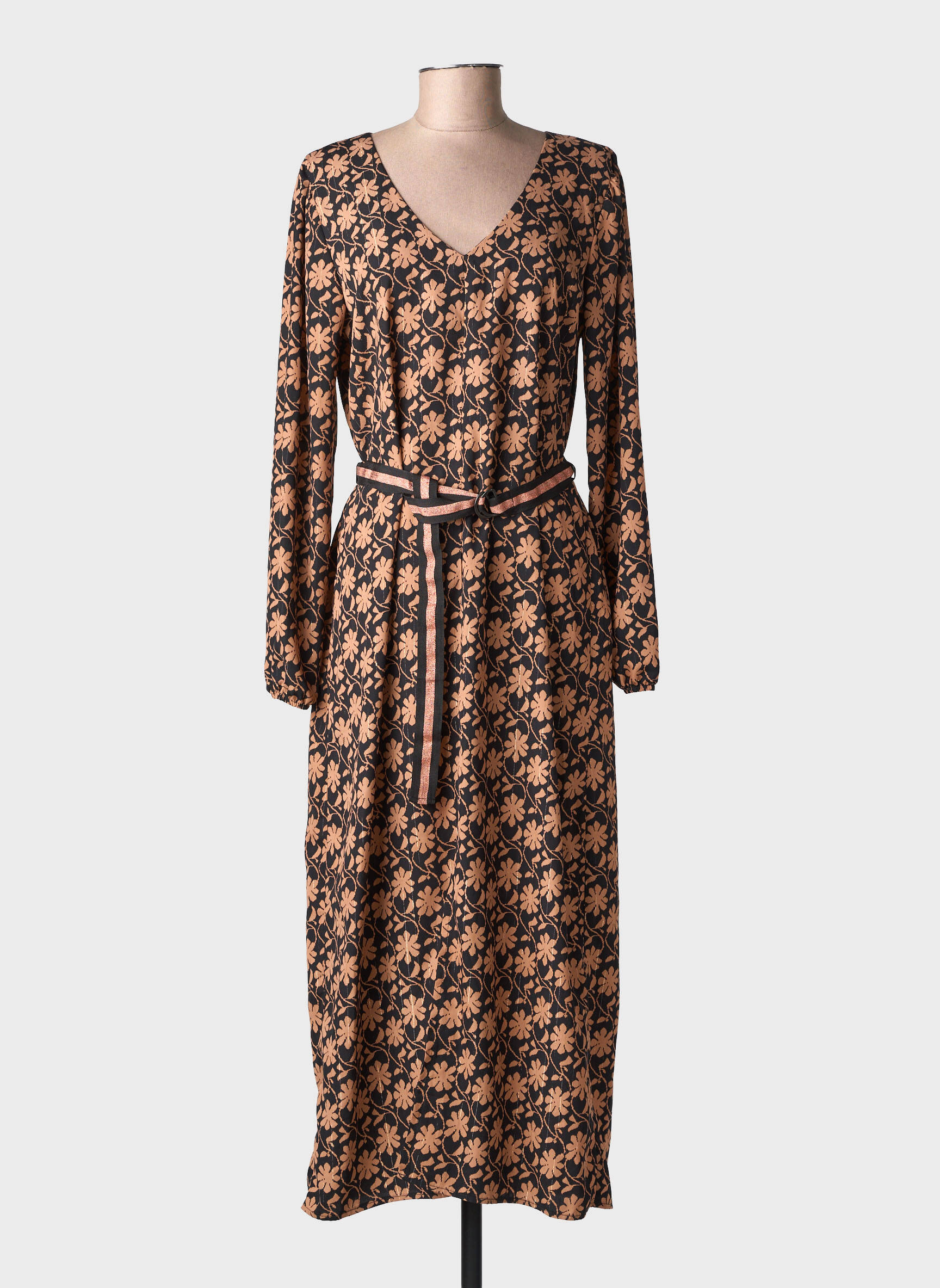 Robe longue imprimé fantaisie manches longues noir GEISHA femme
