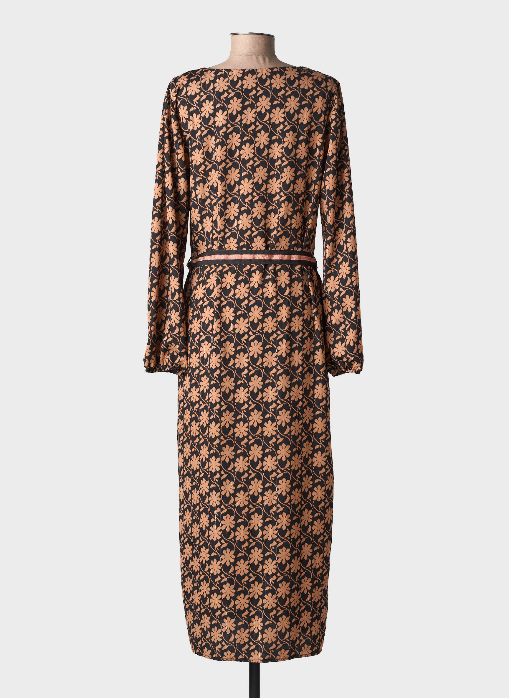 Robe longue imprimé fantaisie manches longues noir GEISHA femme