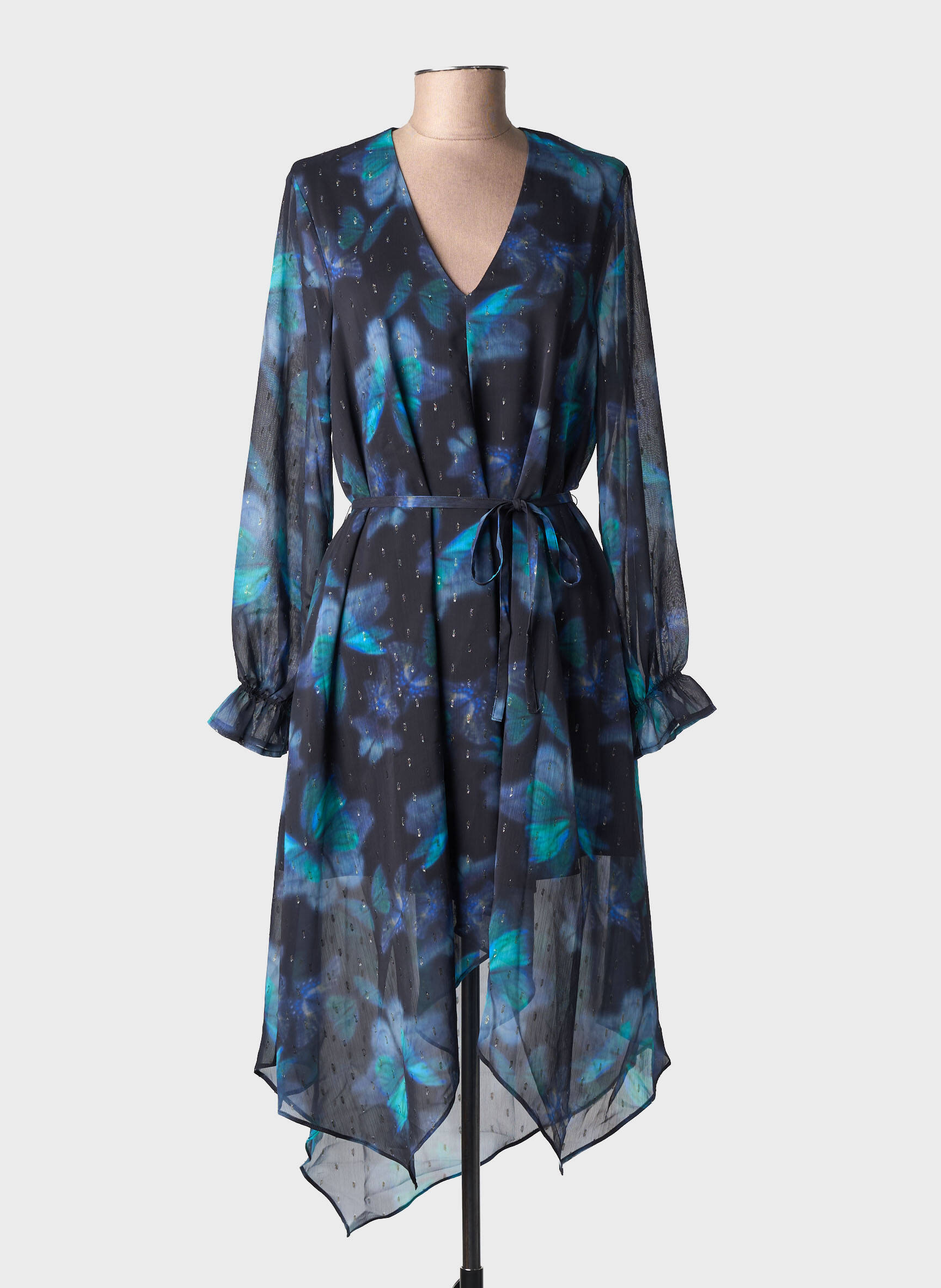 Robe mi-longue coupe fluide manches longues bleu LPB LES PETITES BOMBES  femme