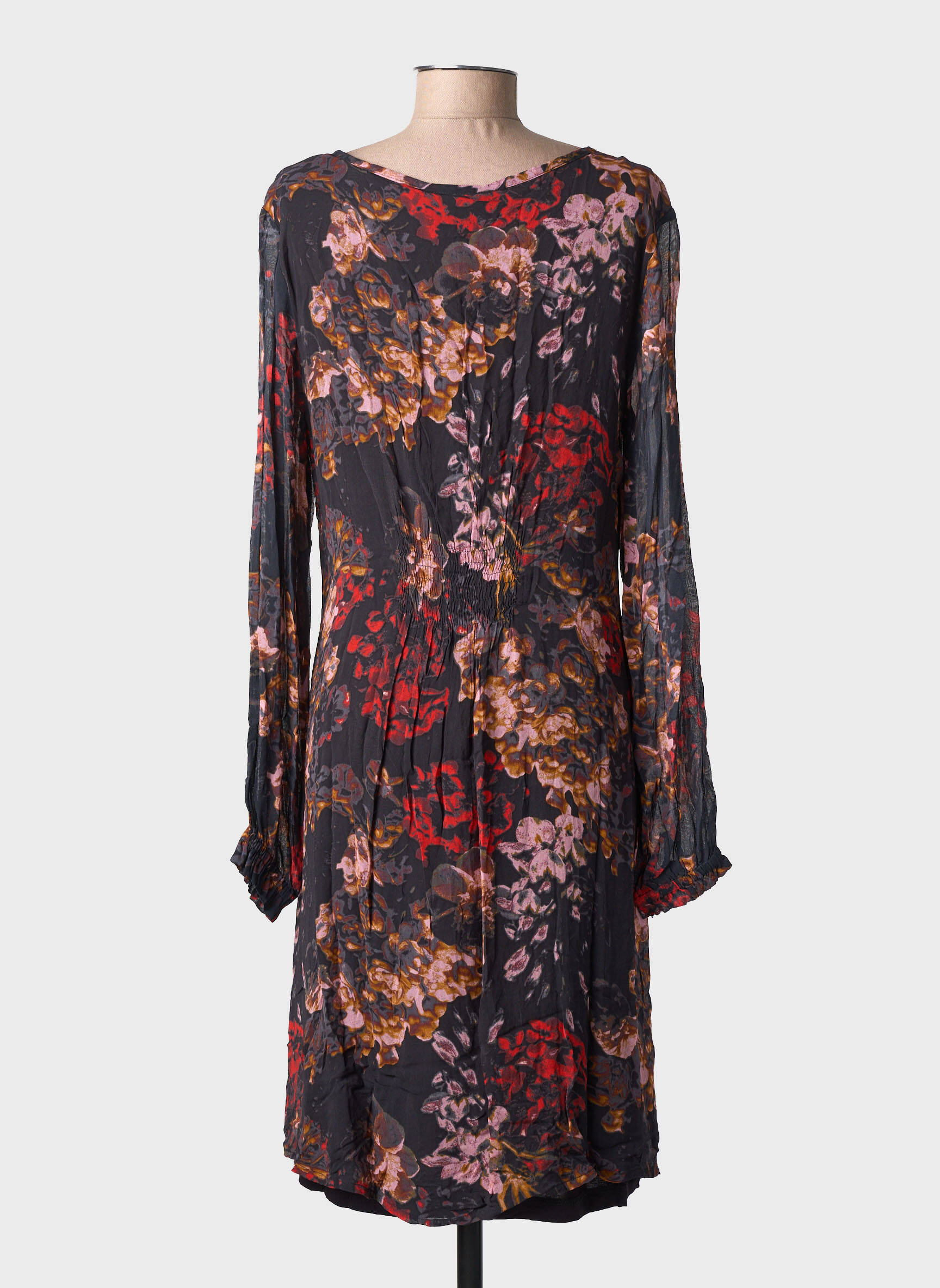 Robe mi-longue imprimé fantaisie manches longues gris CREAM femme