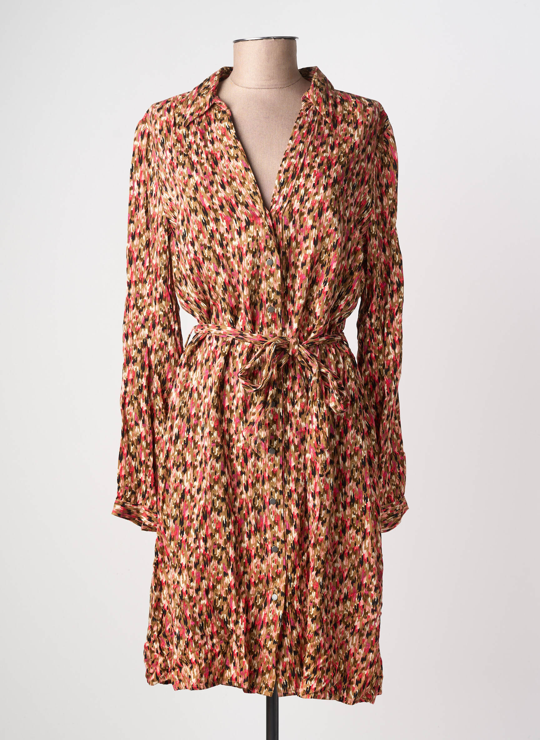 Robe mi-longue imprimé fantaisie manches longues rose GARCIA femme
