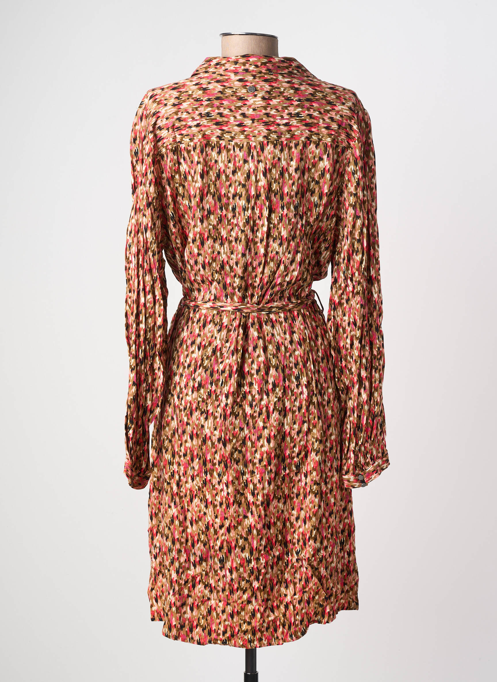 Robe mi-longue imprimé fantaisie manches longues rose GARCIA femme