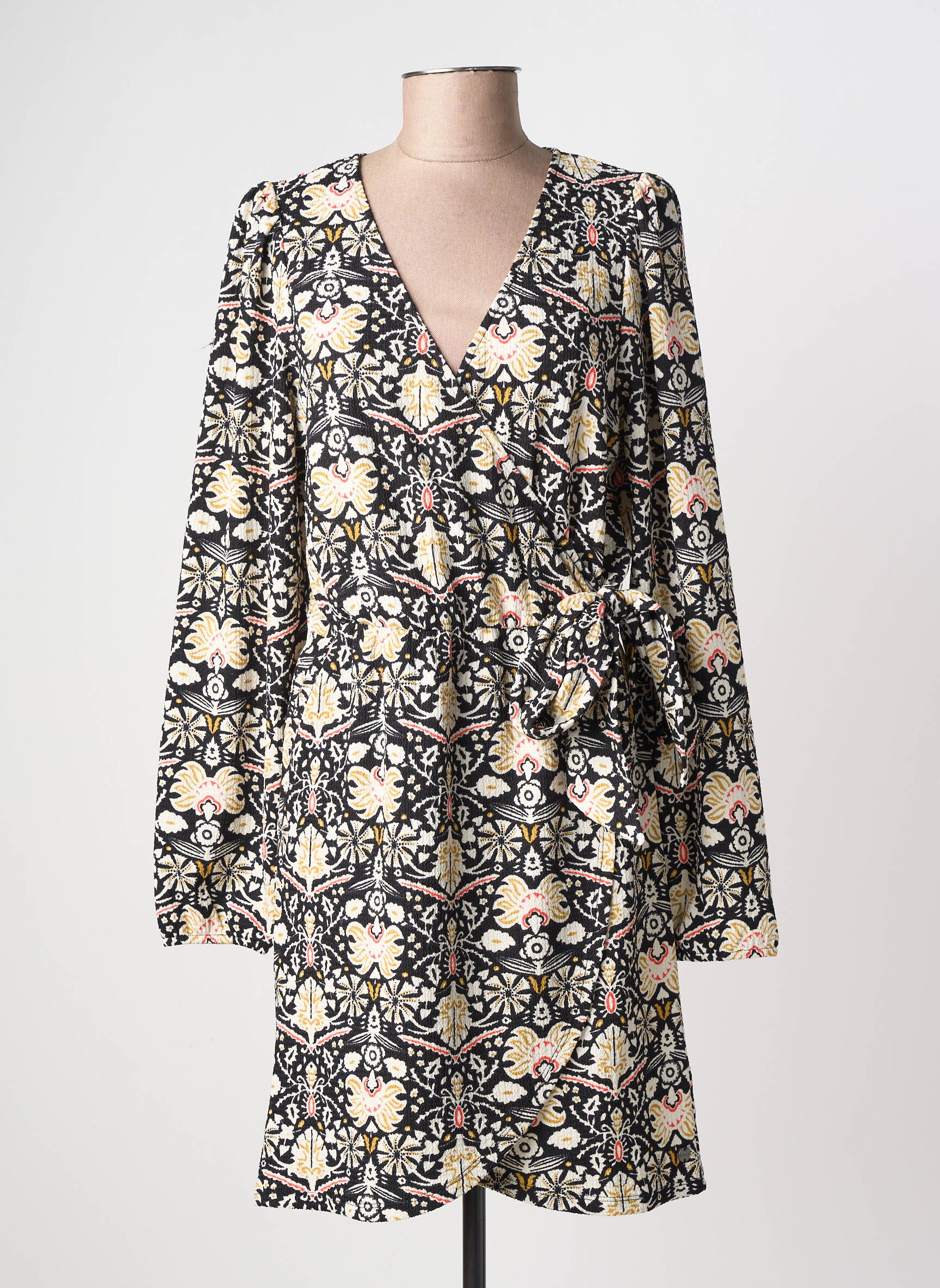 Robe mi-longue imprimé fantaisie manches longues noir GARCIA femme