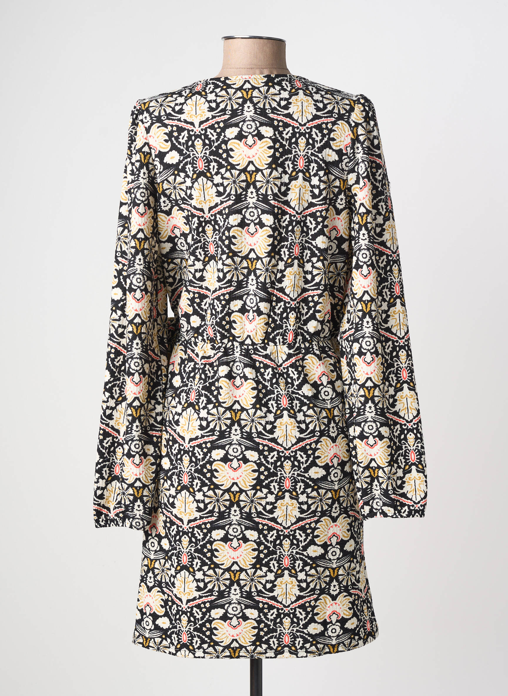 Robe mi-longue imprimé fantaisie manches longues noir GARCIA femme
