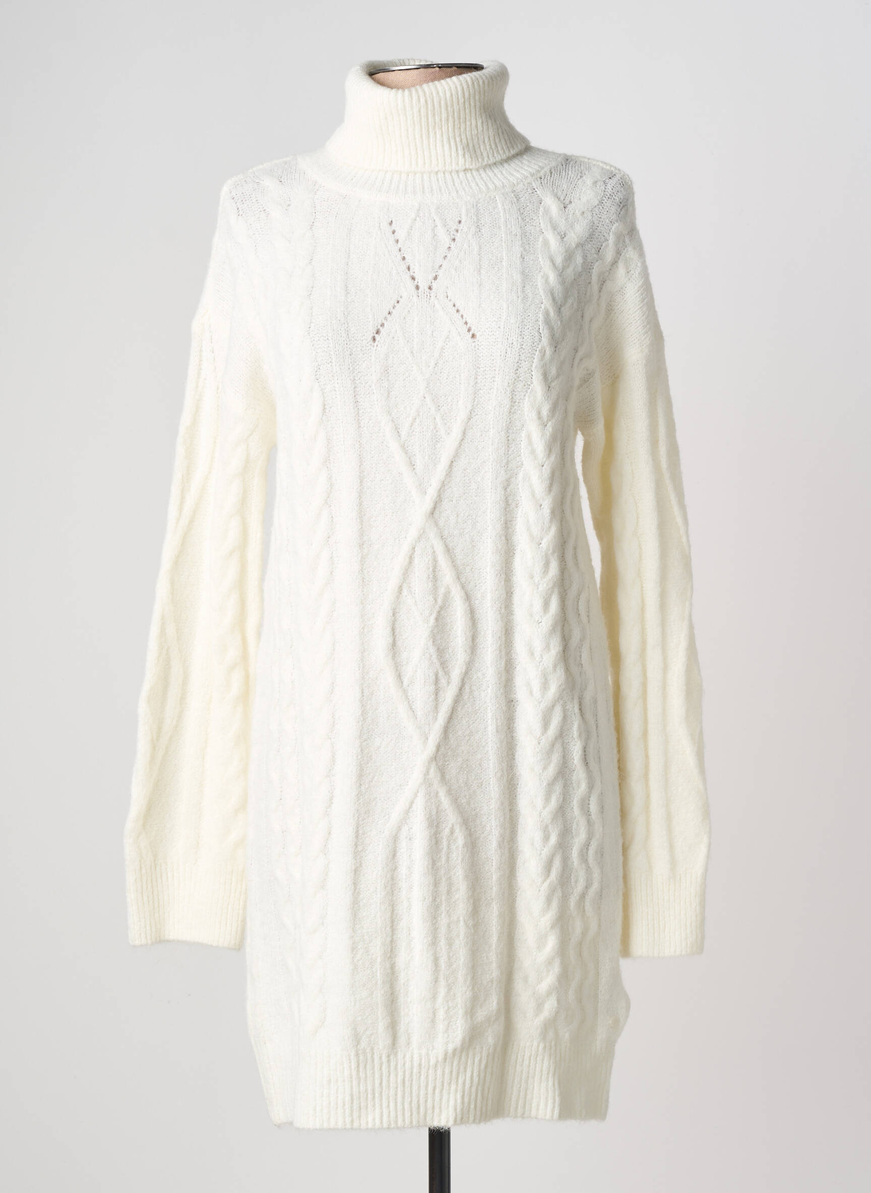 Robe pull coupe droite manches longues blanc CREAM femme