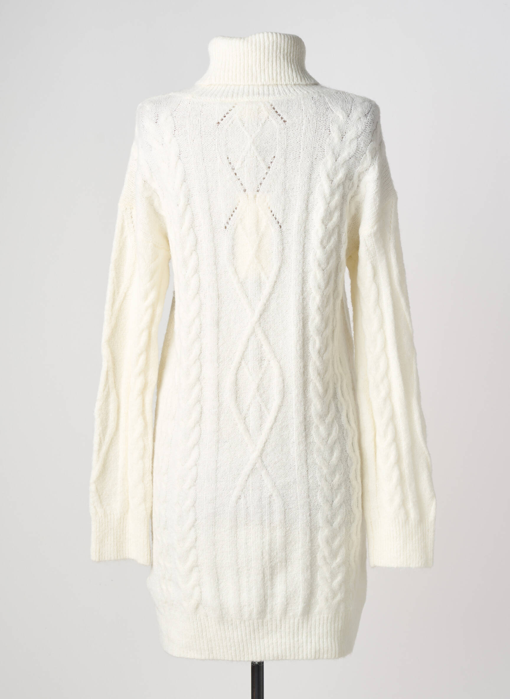 Robe pull coupe droite manches longues blanc CREAM femme