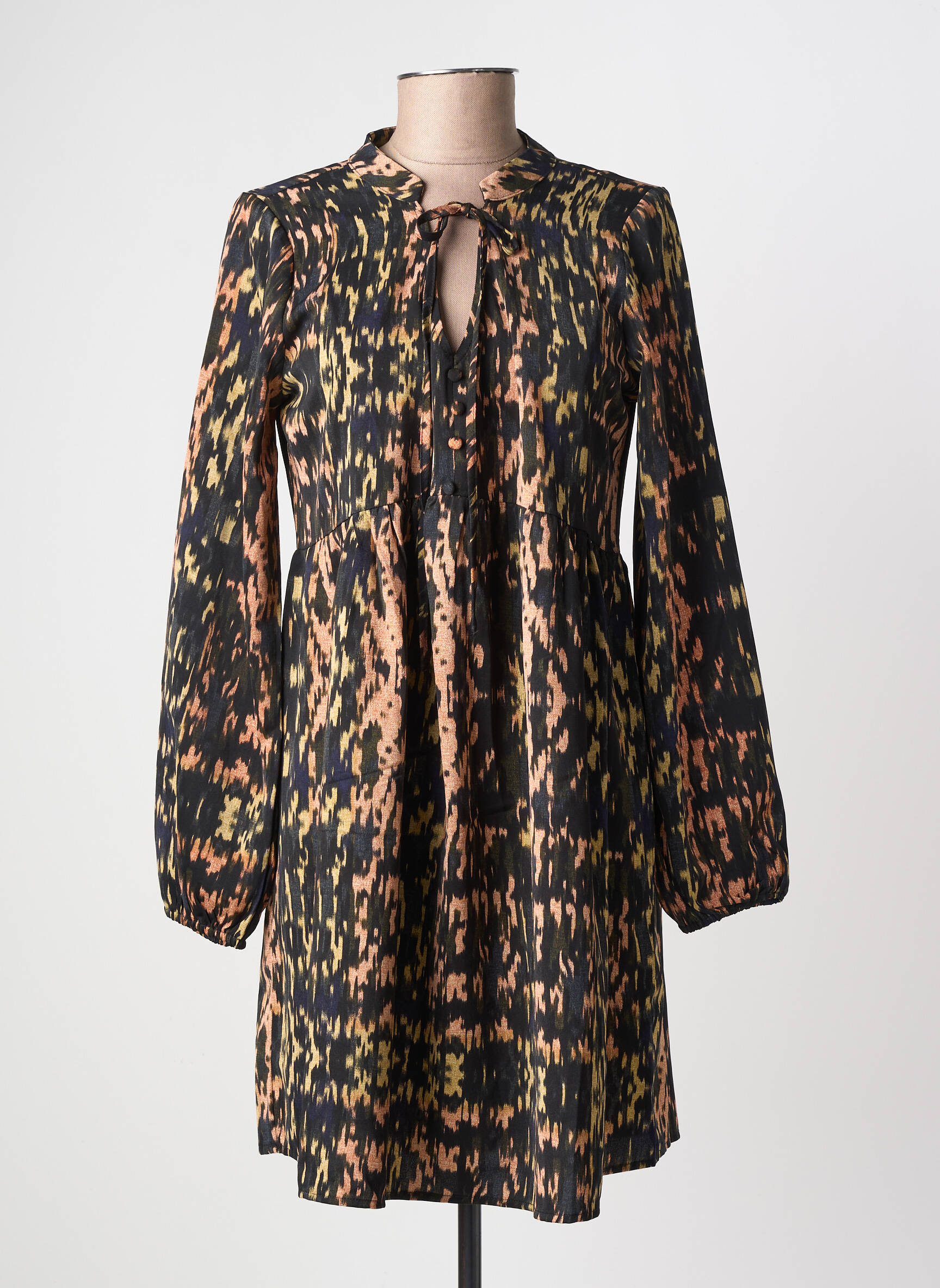 Robe mi-longue imprimé fantaisie manches longues noir MOLLY BRACKEN femme