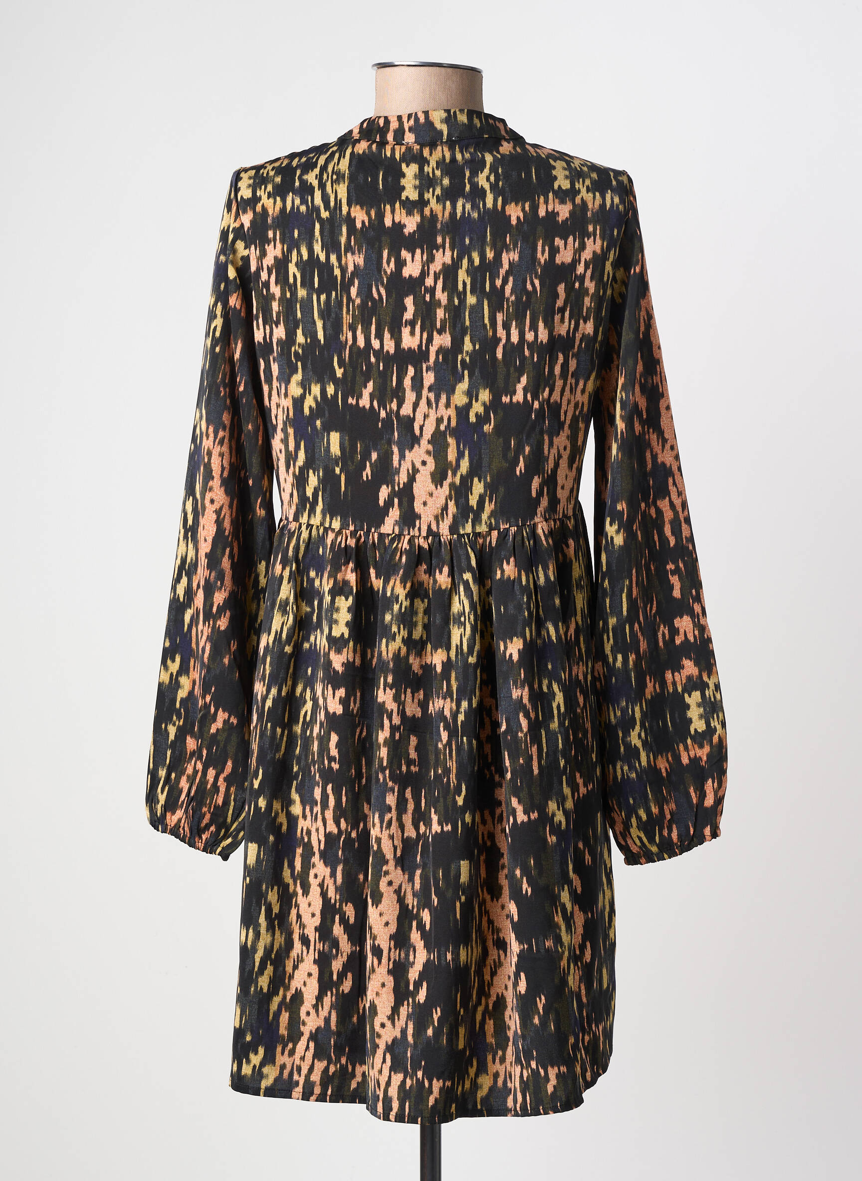 Robe mi-longue imprimé fantaisie manches longues noir MOLLY BRACKEN femme