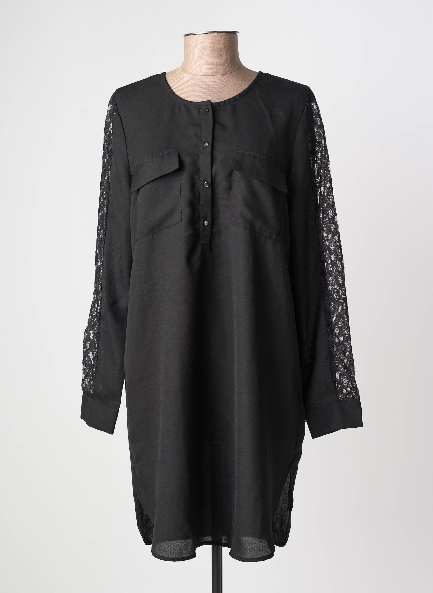 Robe courte coupe fluide manches longues noir FRANSA femme