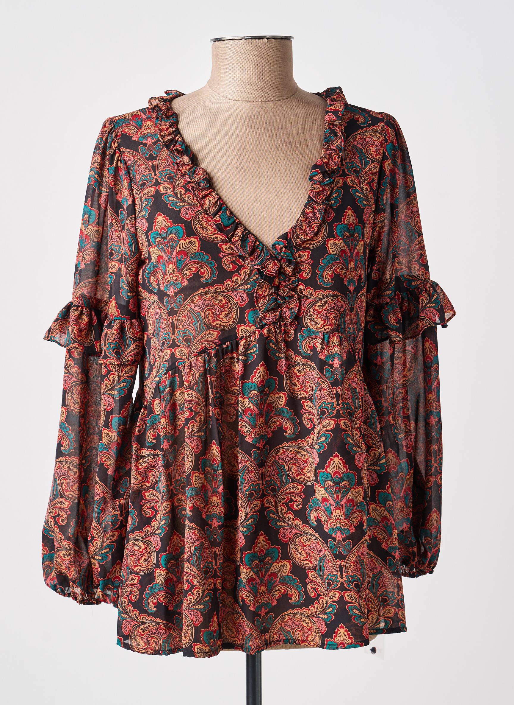 Blouse légère et transparente manches longues noir MOLLY BRACKEN femme