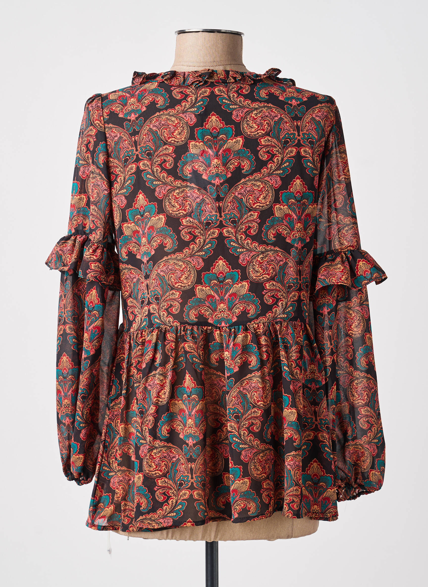 Blouse légère et transparente manches longues noir MOLLY BRACKEN femme