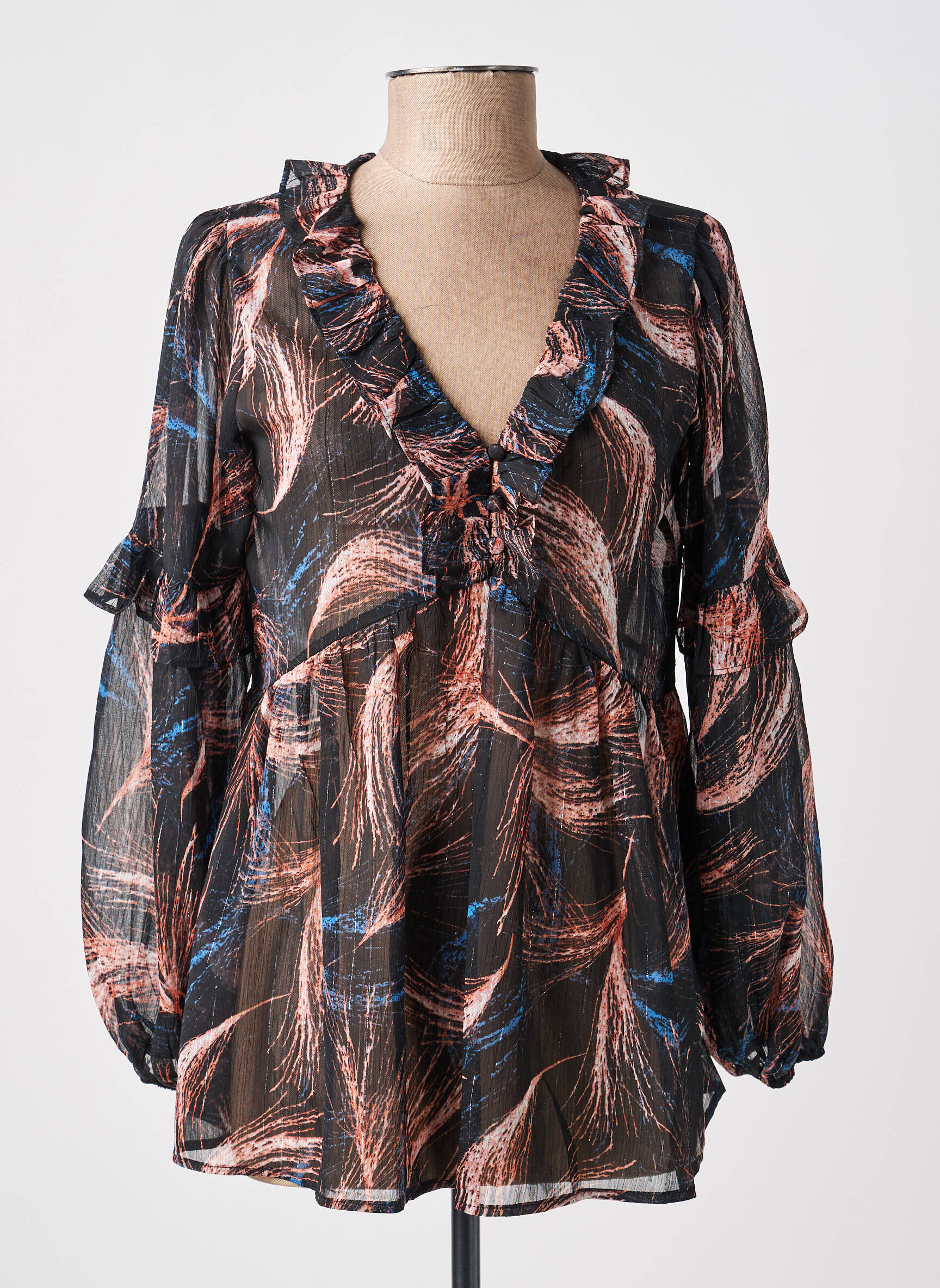 Blouse légère et transparente manches longues noir MOLLY BRACKEN femme
