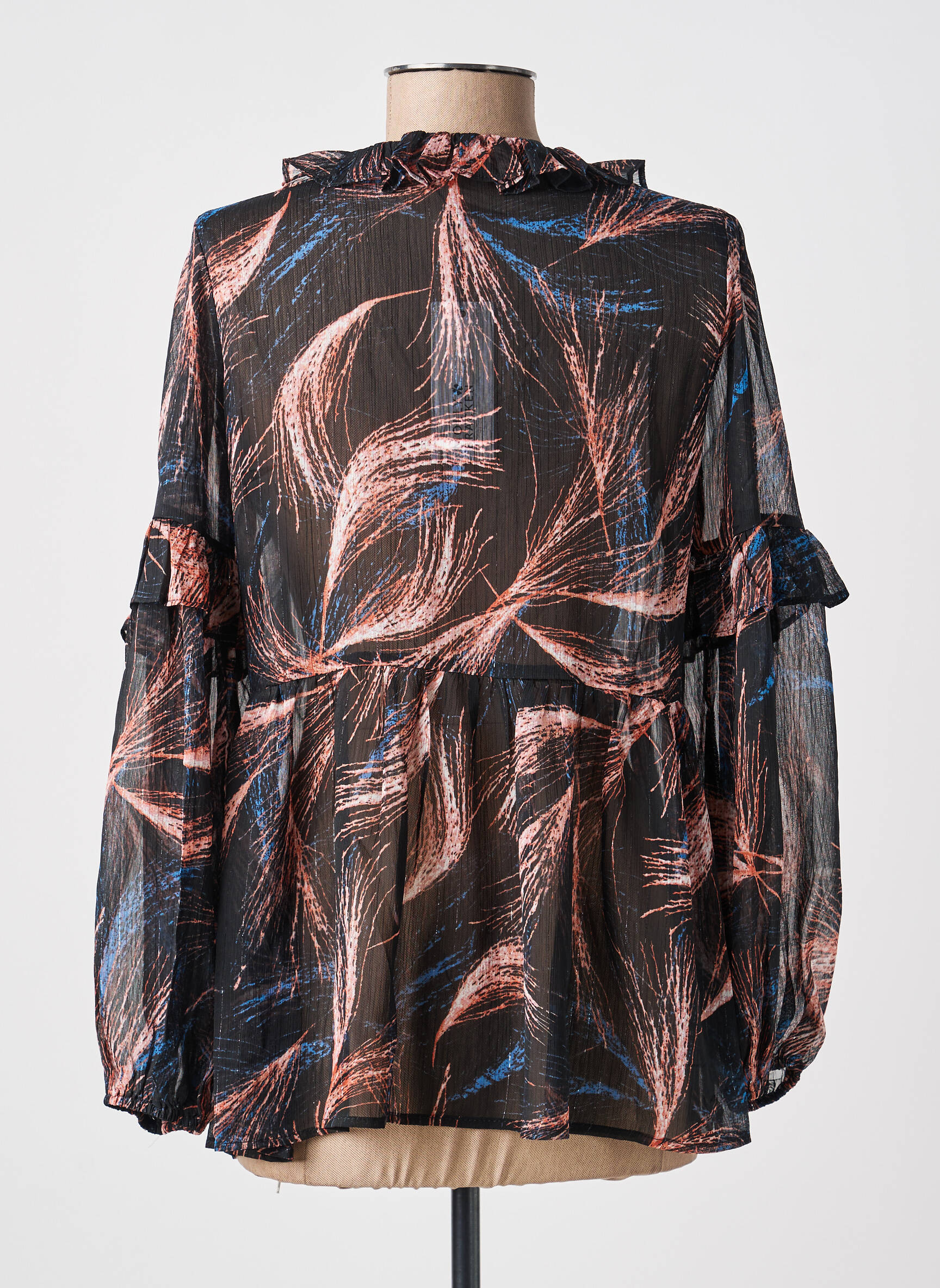 Blouse légère et transparente manches longues noir MOLLY BRACKEN femme