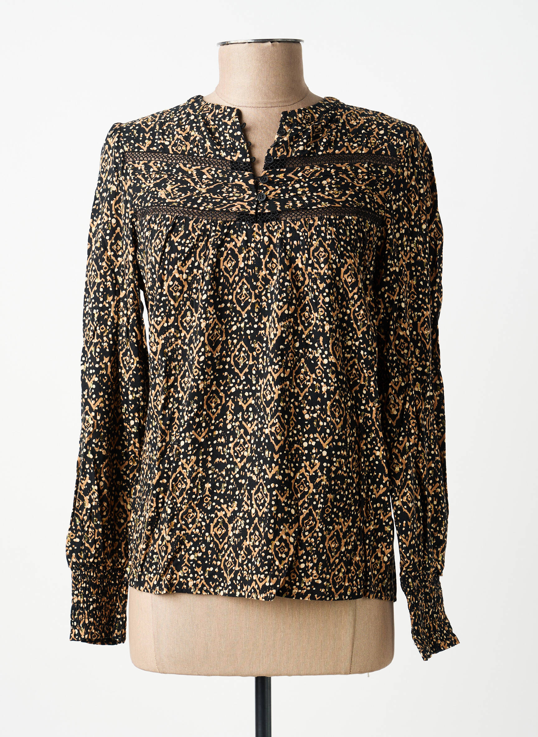 Blouse tissage popeline manches longues noir GARCIA femme