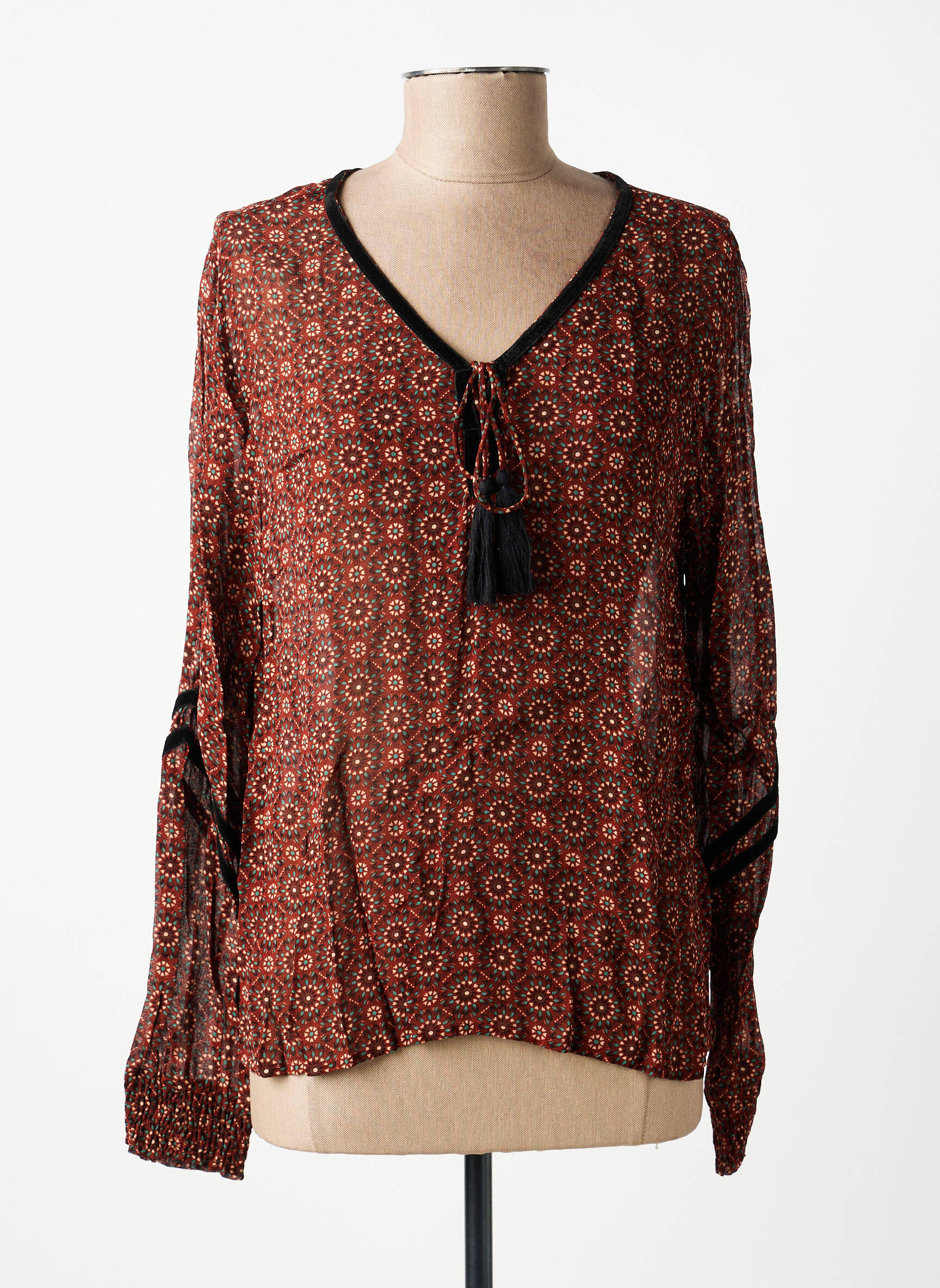 Blouse légère et transparente manches longues marron CREAM femme