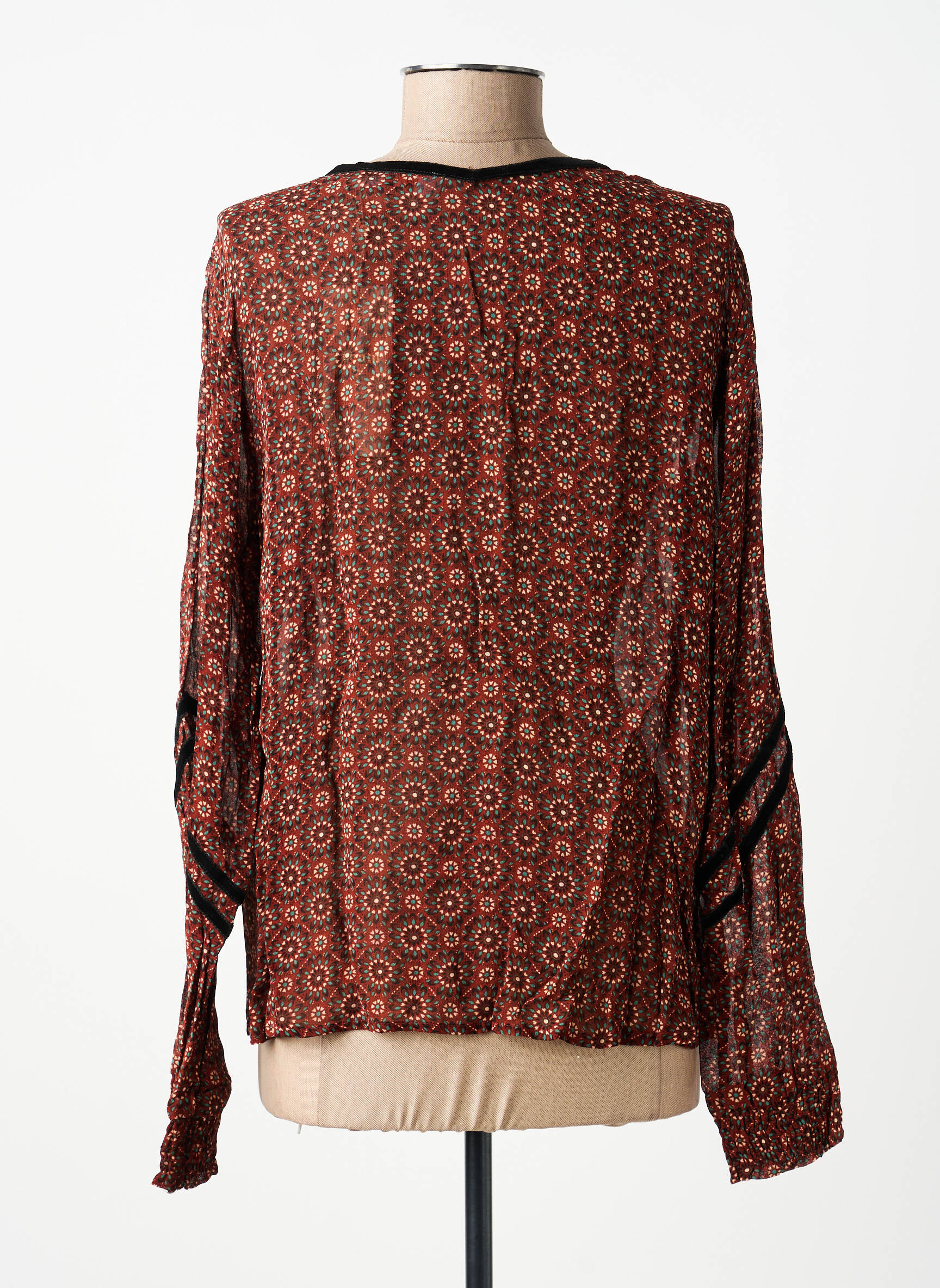 Blouse légère et transparente manches longues marron CREAM femme
