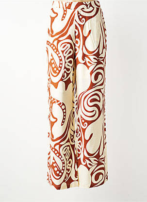 Pantalon large fermeture zippée sous rabat avec crochet taille haute beige GEISHA femme