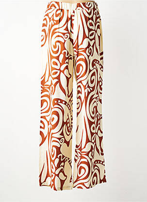 Pantalon large fermeture zippée sous rabat avec crochet taille haute beige GEISHA femme