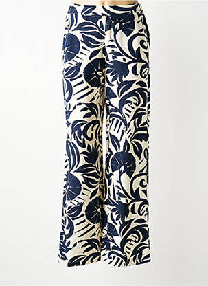 Pantalon large fermeture zippée sous rabat avec crochet taille haute bleu GEISHA femme