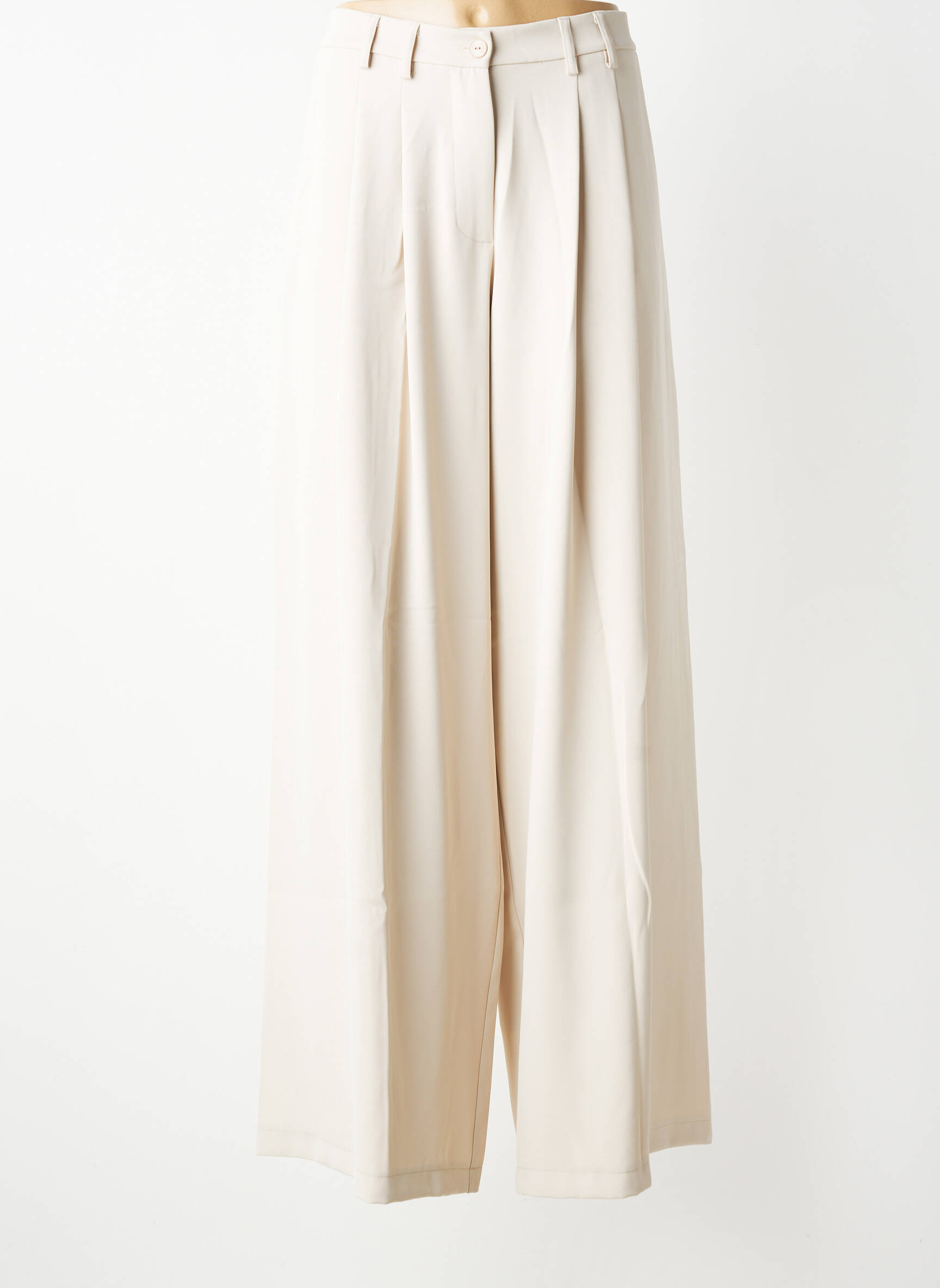Pantalon flare taille haute taille haute beige PLEASE femme