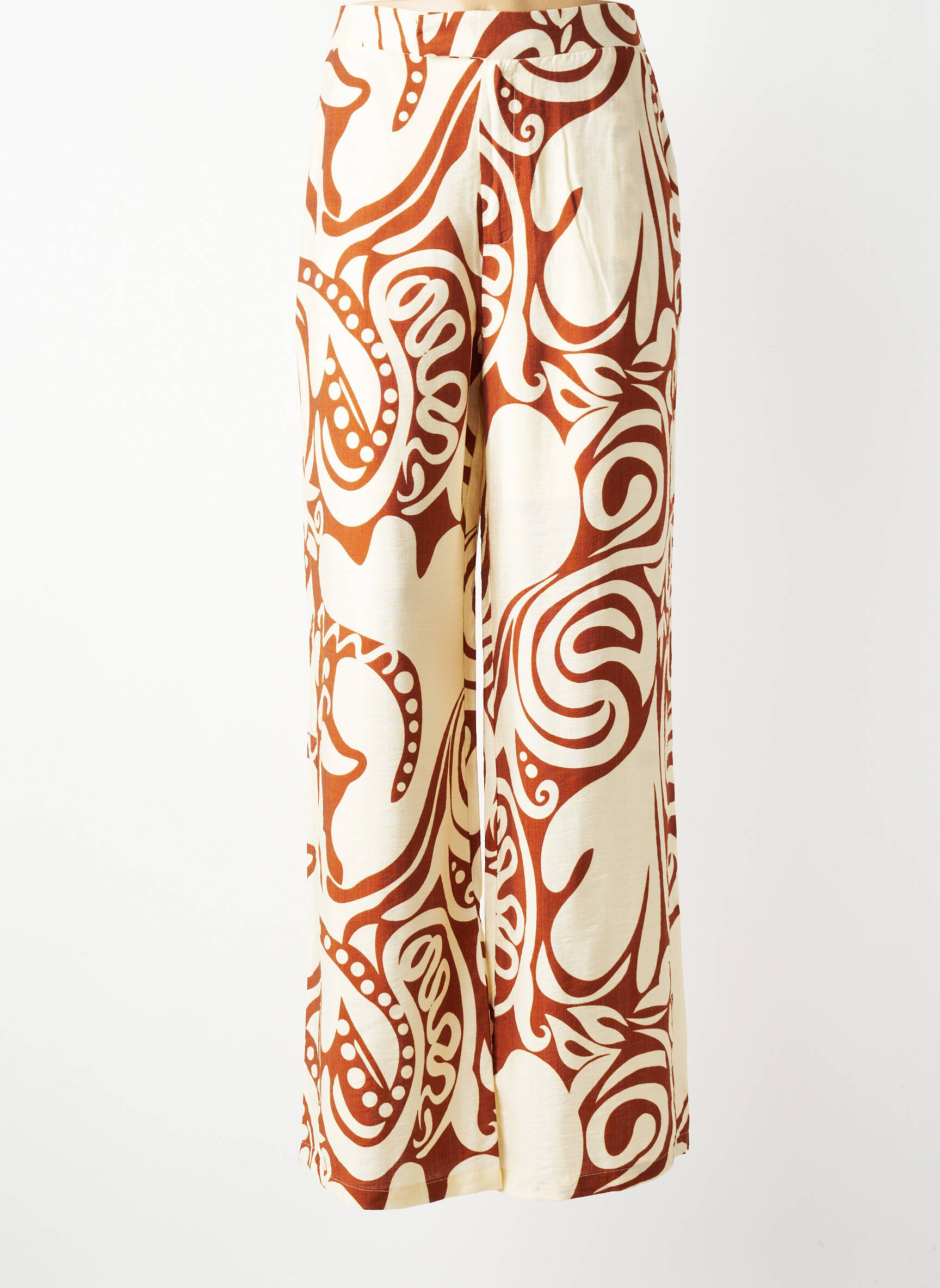 Pantalon large fermeture zippée sous rabat avec crochet taille haute beige GEISHA femme