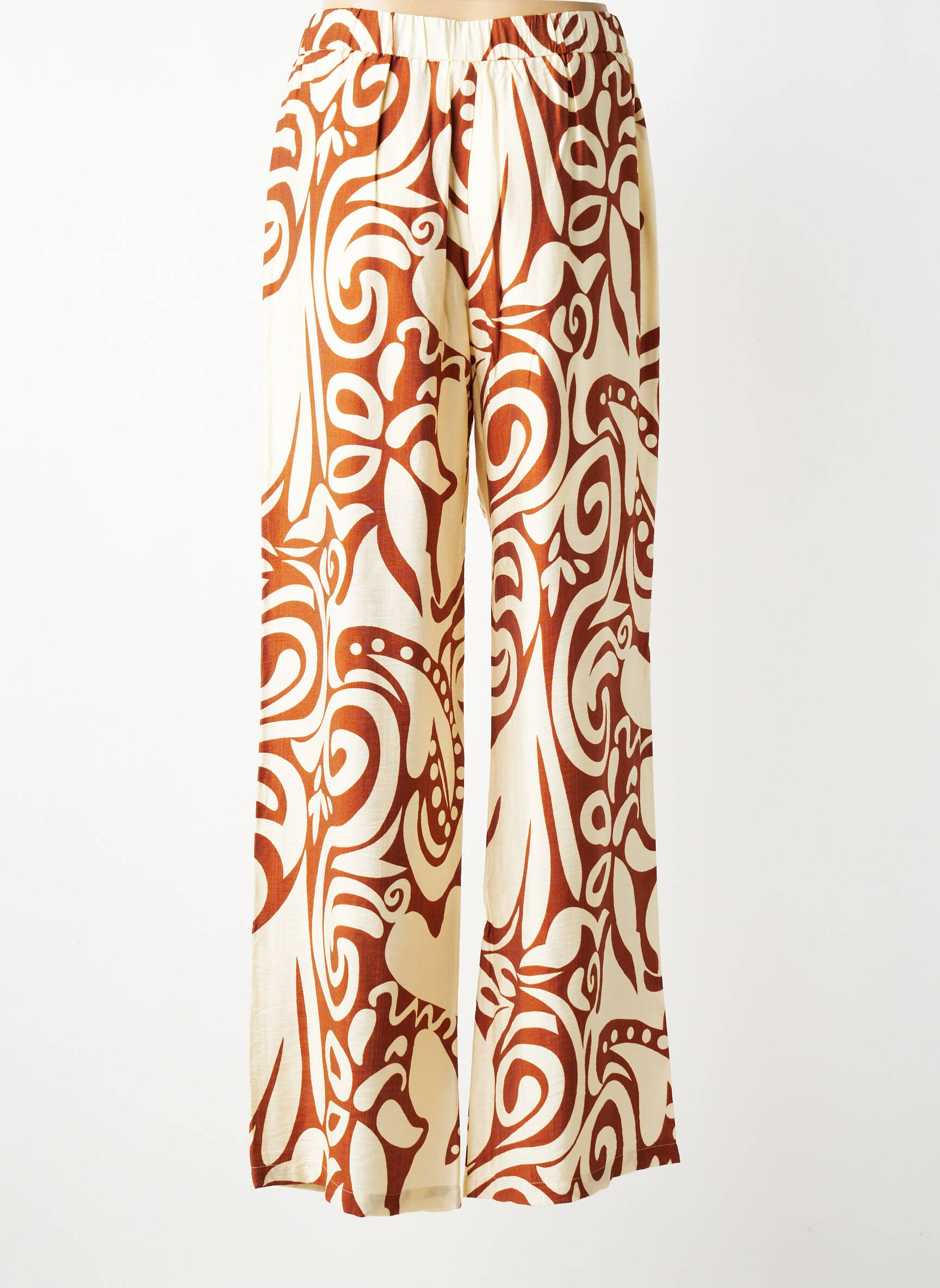 Pantalon large fermeture zippée sous rabat avec crochet taille haute beige GEISHA femme